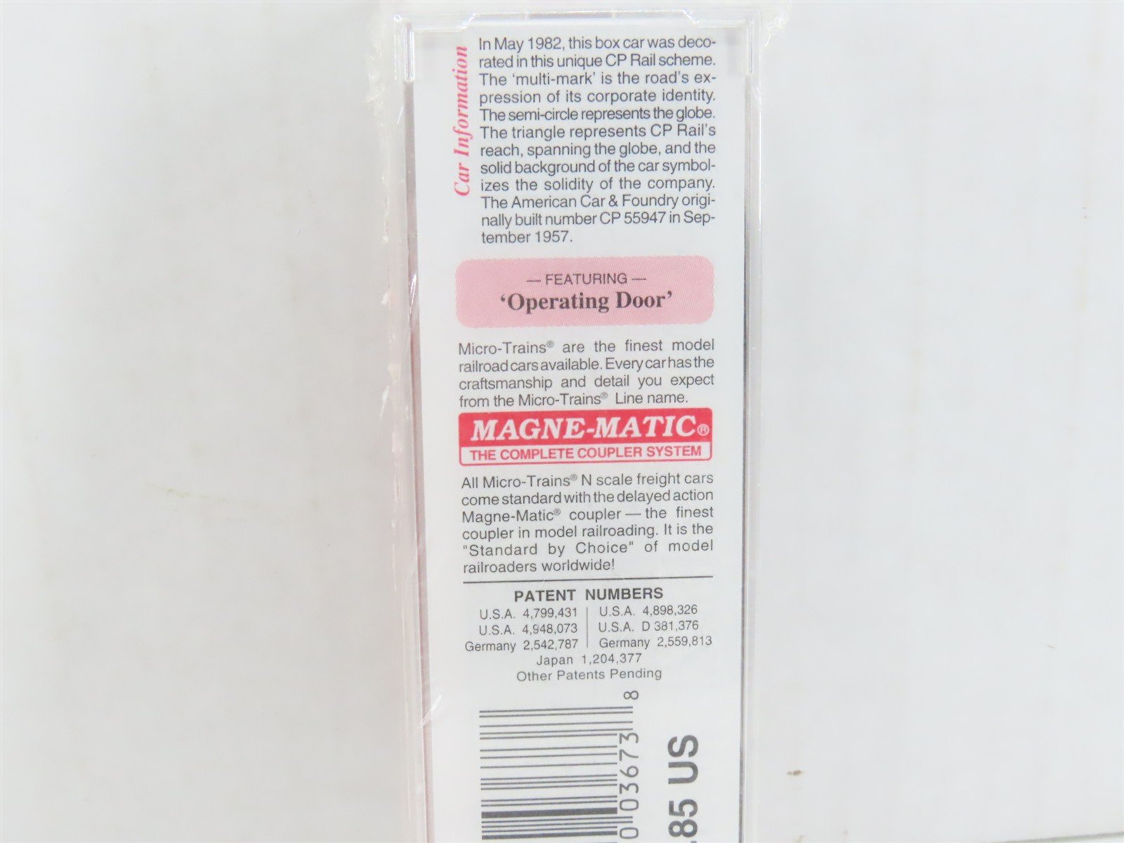 N Scale Micro-Trains MTL 24260 CP Rail 40' Single Door Box Car #55947