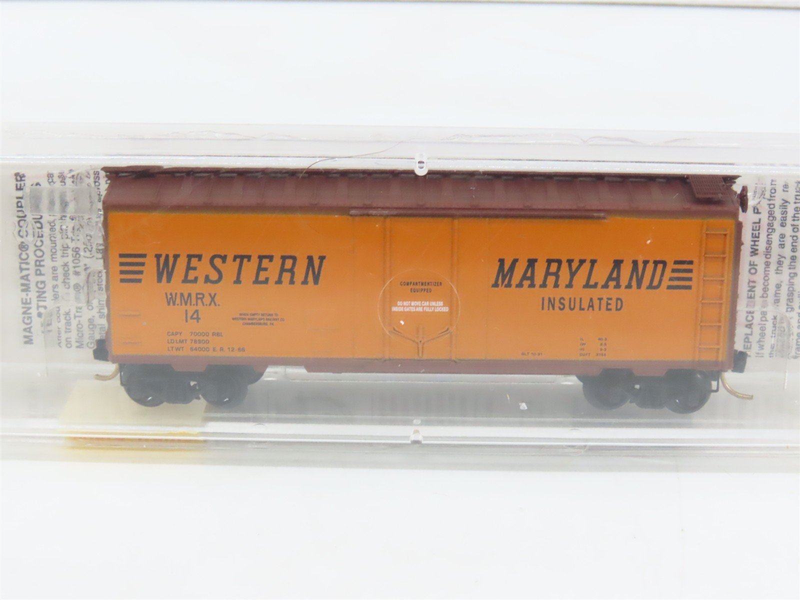 N Scale Micro-Trains MTL 21240 WMRX Western Maryland 40' Plug Door Box Car #14