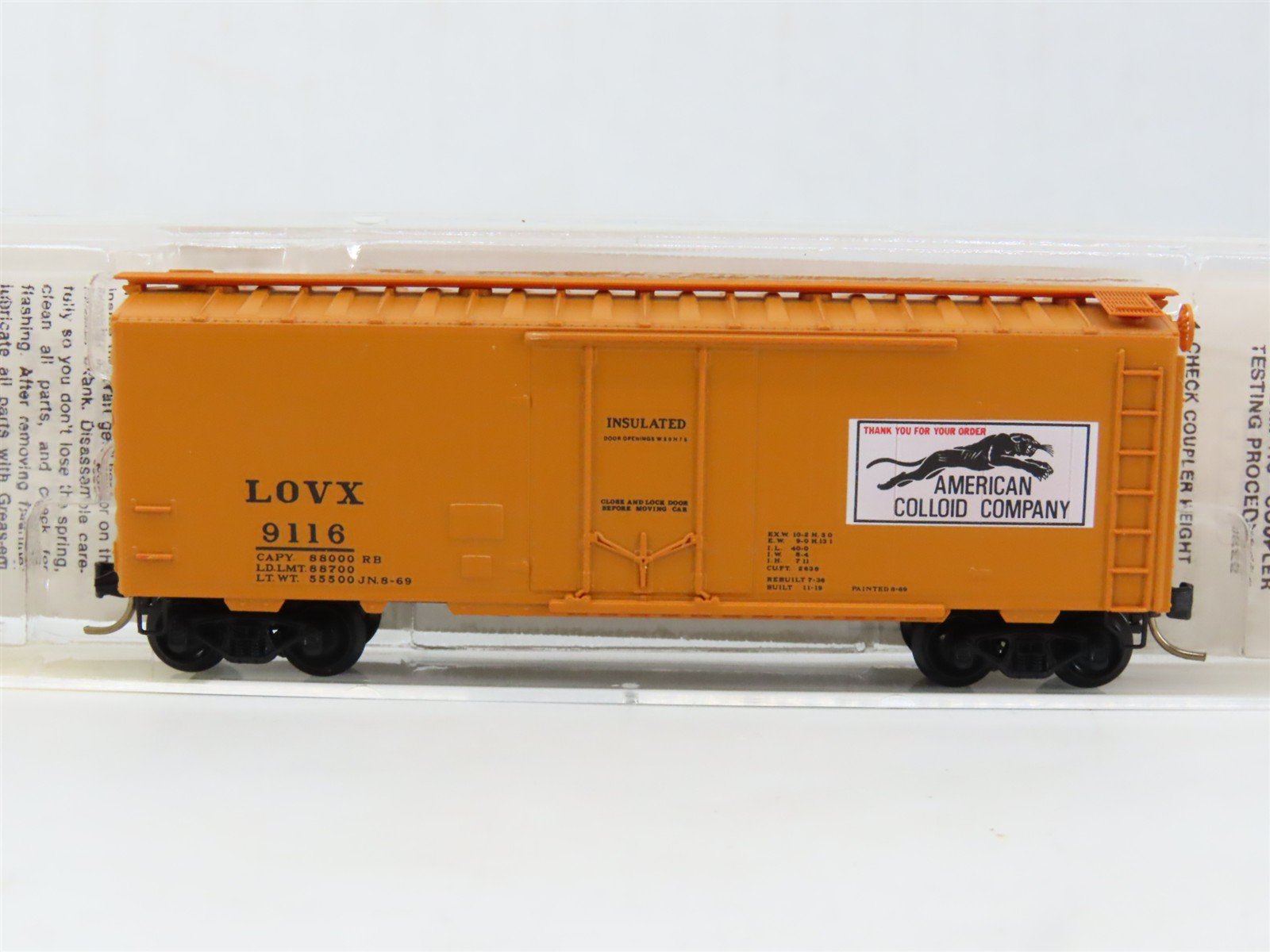N Scale Micro-Trains MTL 21190 LOVX American Colloid Co. 40' Box Car #9116