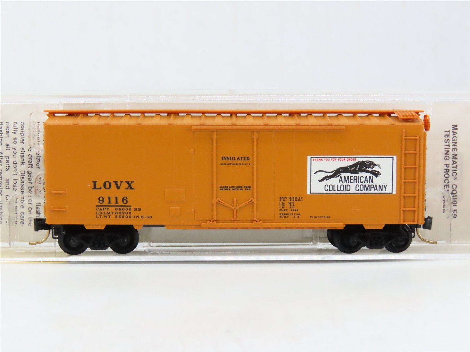 N Scale Micro-Trains MTL 21190 LOVX American Colloid Co. 40' Box Car #9116