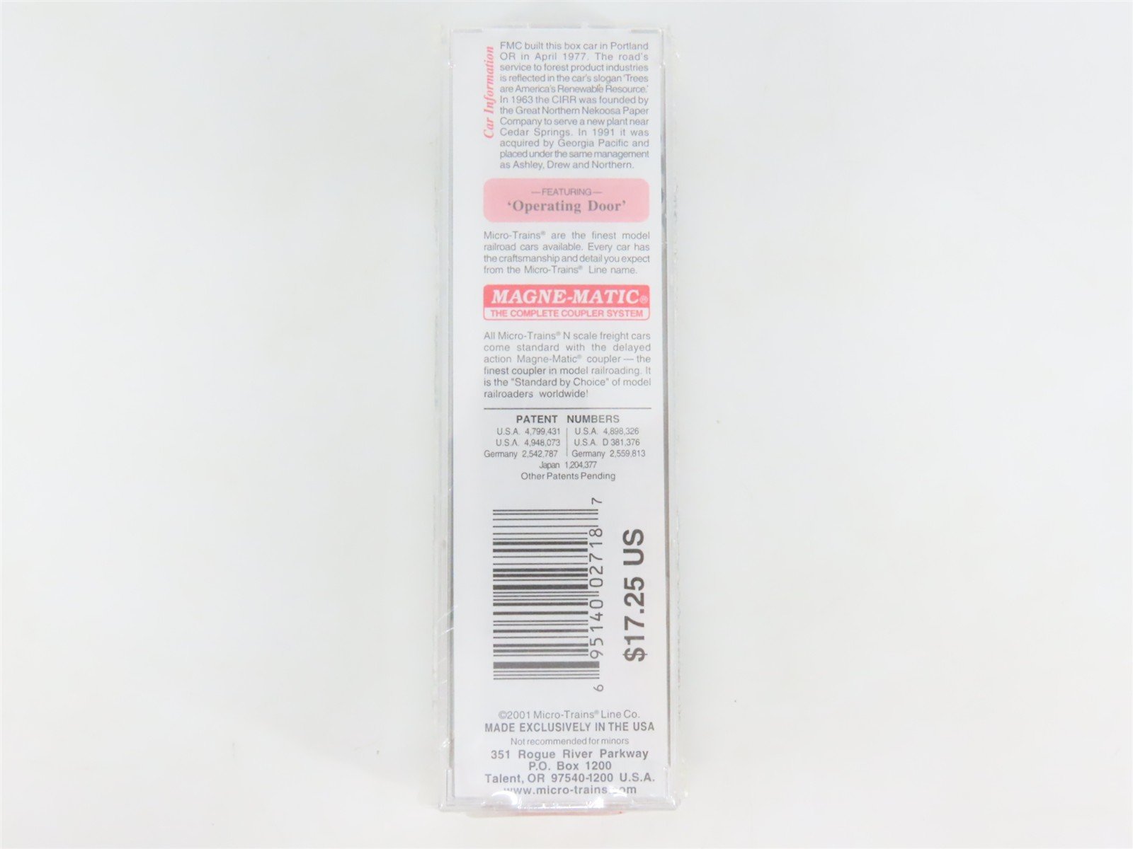 N Scale Micro-Trains MTL 25040 CIRR Chattahoochee Industrial 50' Box Car #90068