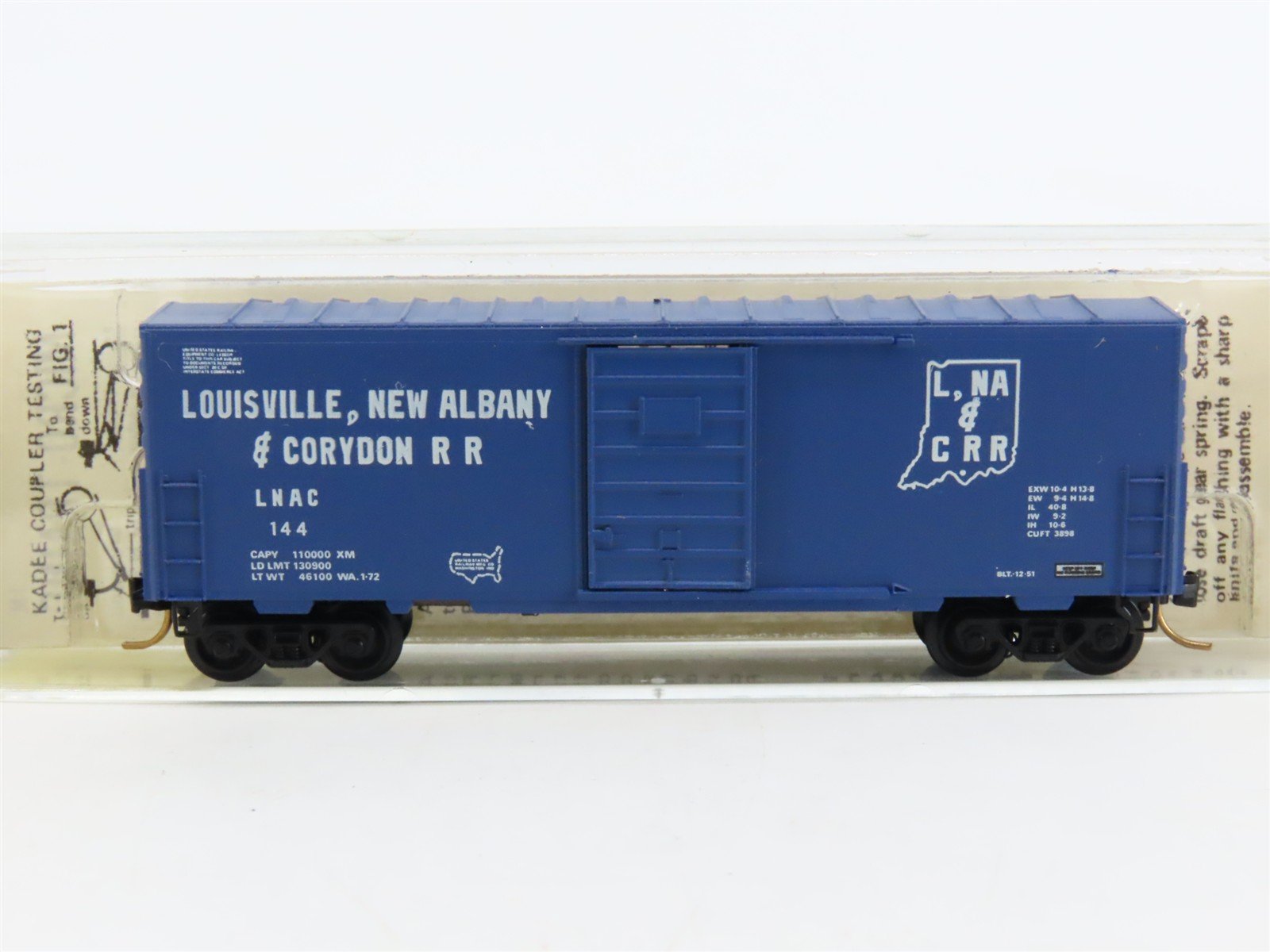 N Kadee Micro-Trains MTL 24080 LNAC Louisville New Albany & Corydon Box Car #144