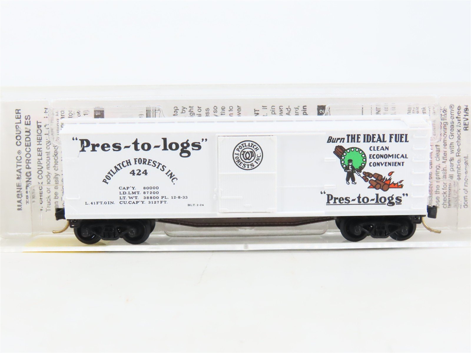 N Micro-Trains MTL 42060 Potlatch Lumber Co. Pres-to-logs 40' Wood Box Car #424