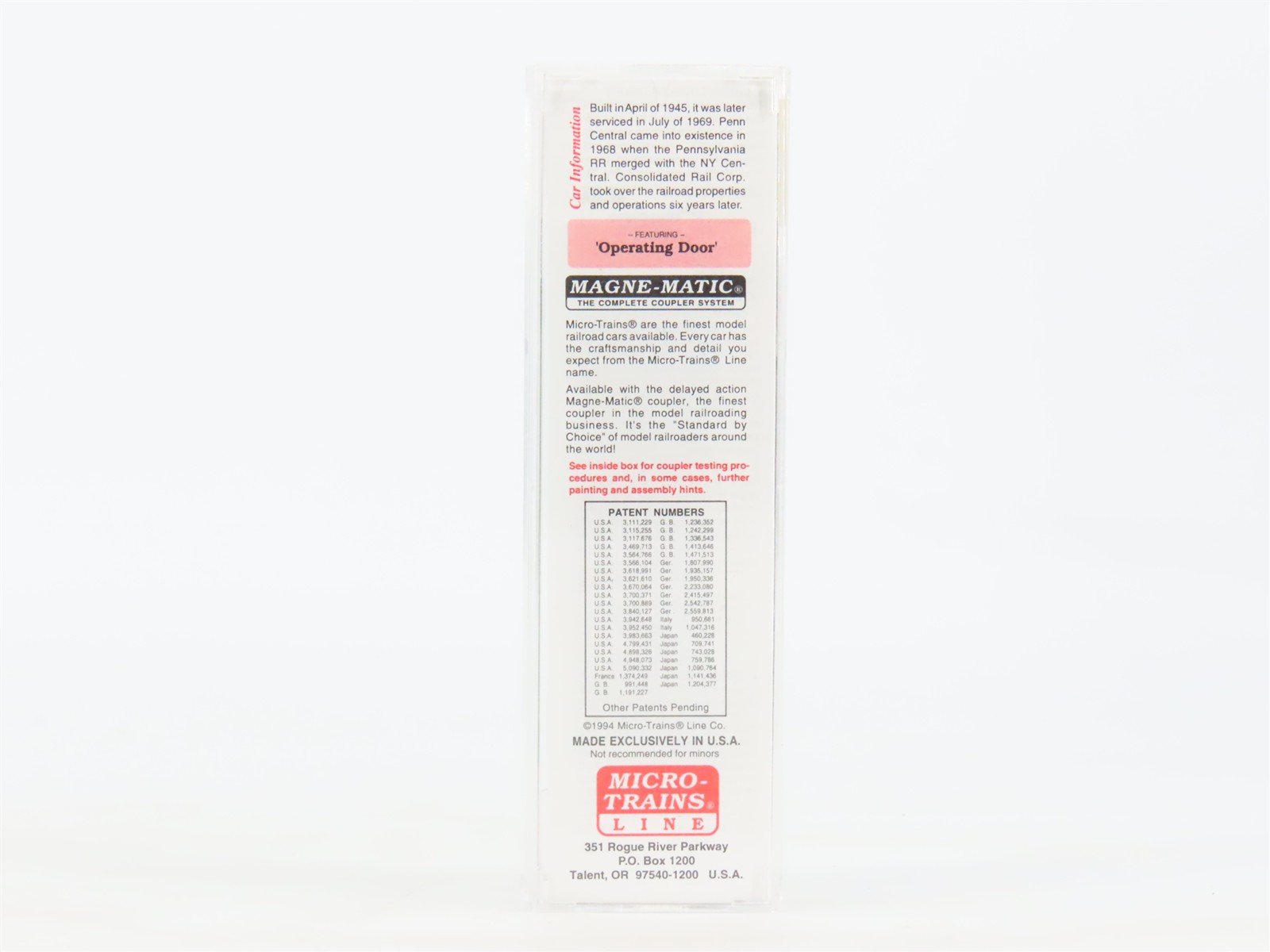 N Scale Micro-Trains MTL 20160 PC Penn Central 40' Single Door Box Car #103601