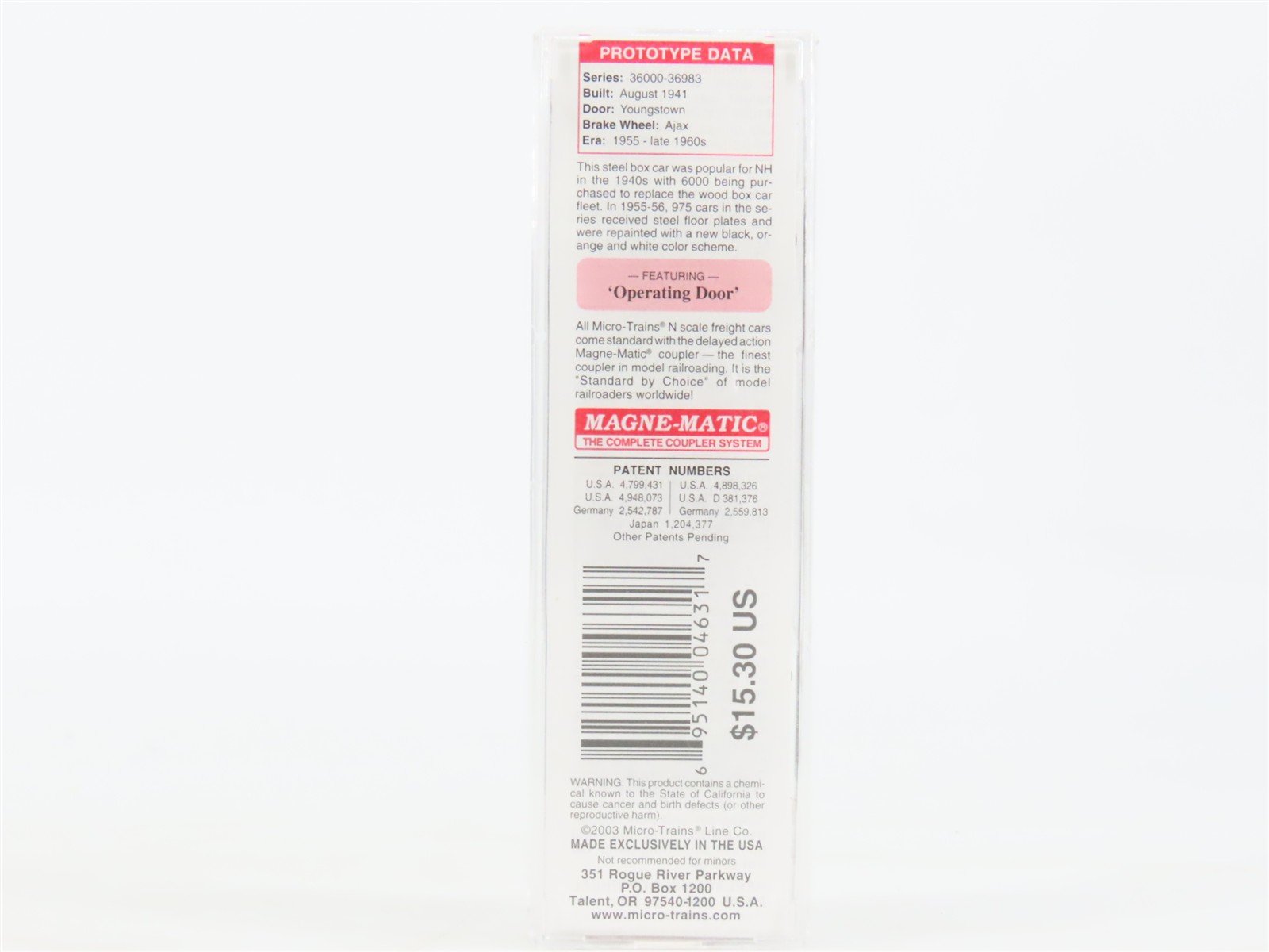 N Scale Micro-Trains MTL 20350 NH New Haven 40' Single Door Box Car #36438