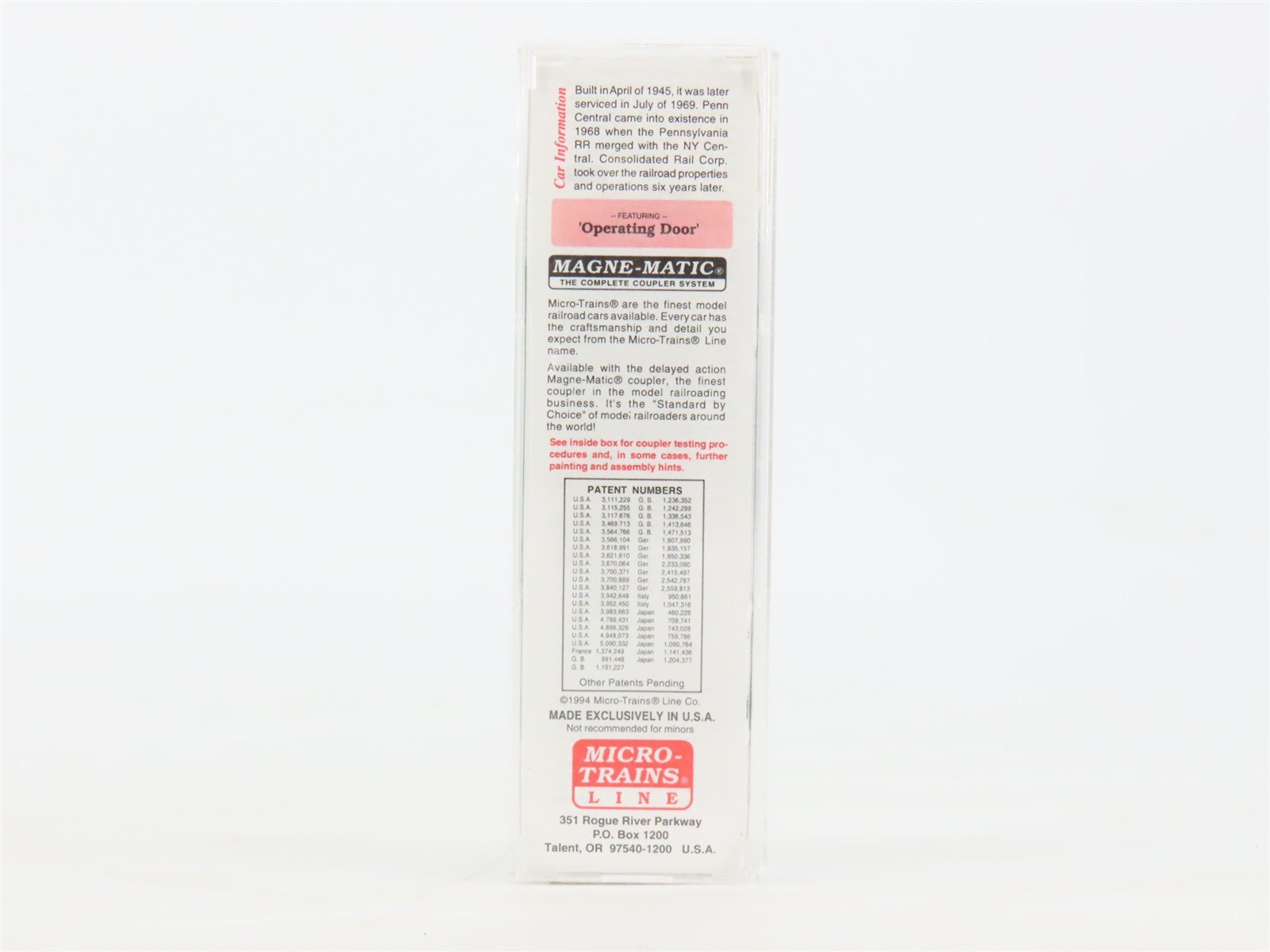 N Scale Micro-Trains MTL 20160 PC Penn Central 40' Single Door Box Car #103601