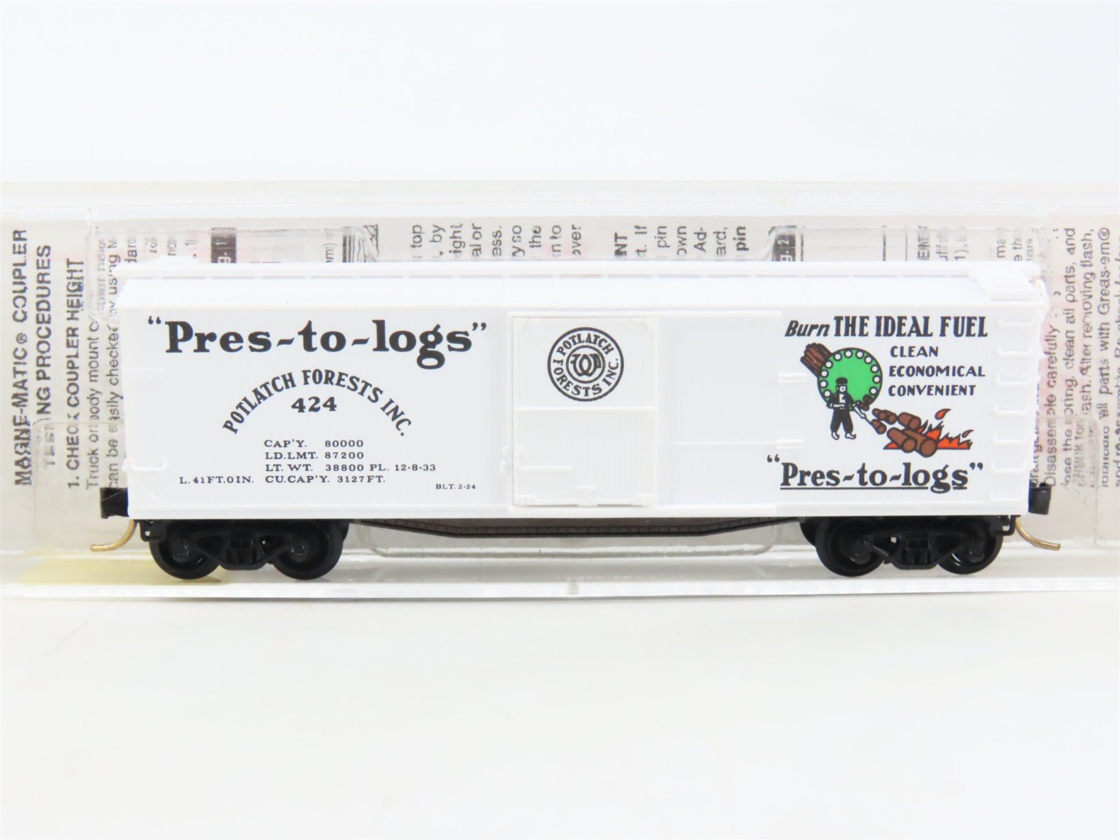 N Micro-Trains MTL 42060 Potlatch Lumber Co. Pres-to-logs 40' Wood Box Car #424