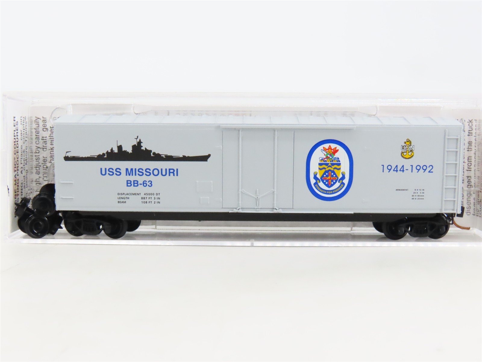 N Scale Micro-Trains MTL 03800401 Navy Series #1 USS Missouri 50' Box Car #BB-63