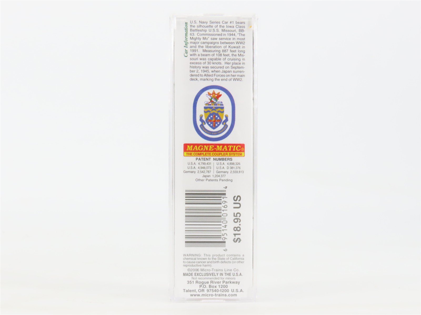 N Scale Micro-Trains MTL 03800401 Navy Series #1 USS Missouri 50' Box Car #BB-63