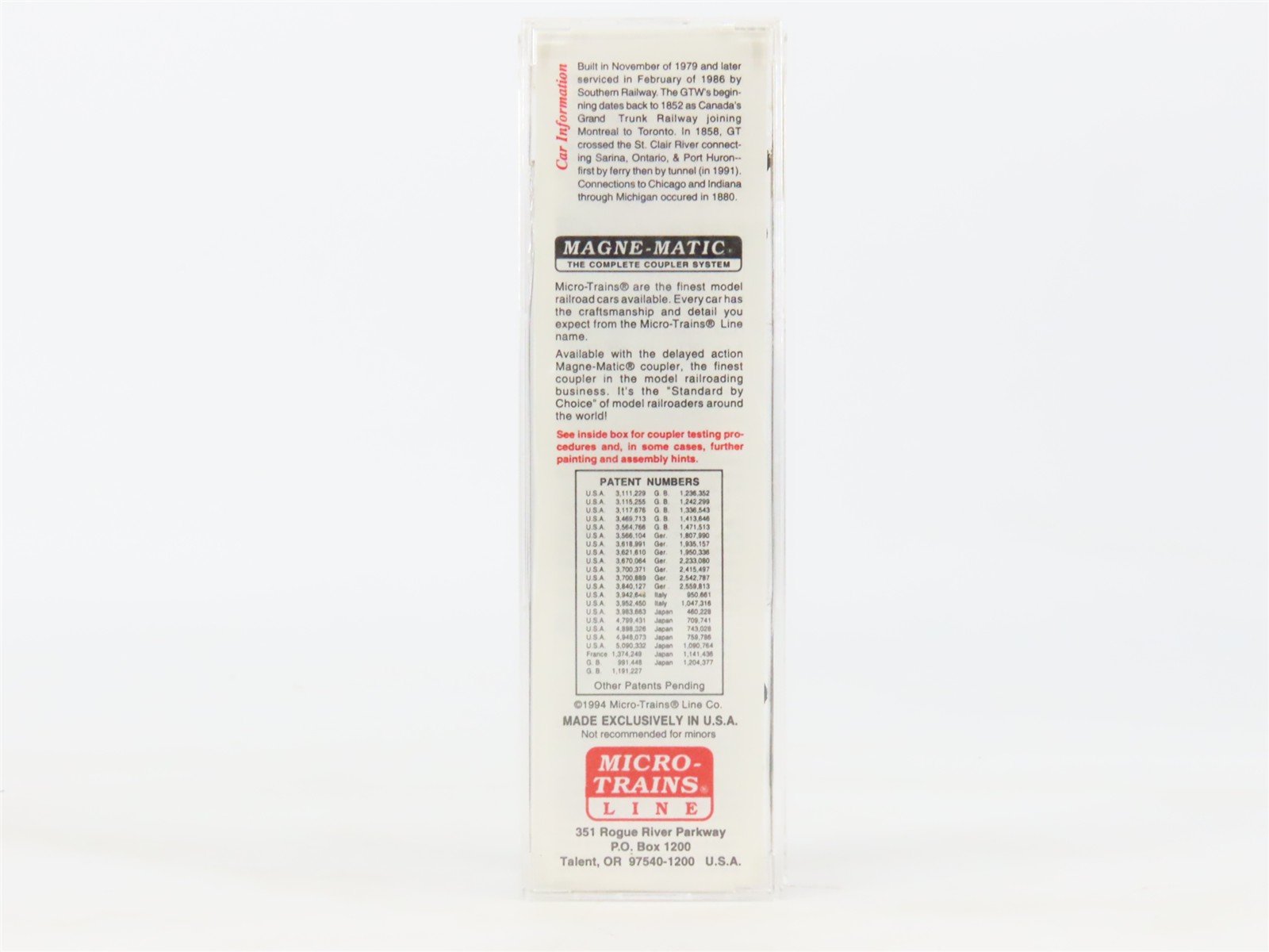 N Scale Micro-Trains MTL 27220 GTW Grand Trunk Western 50' Box Car #598093