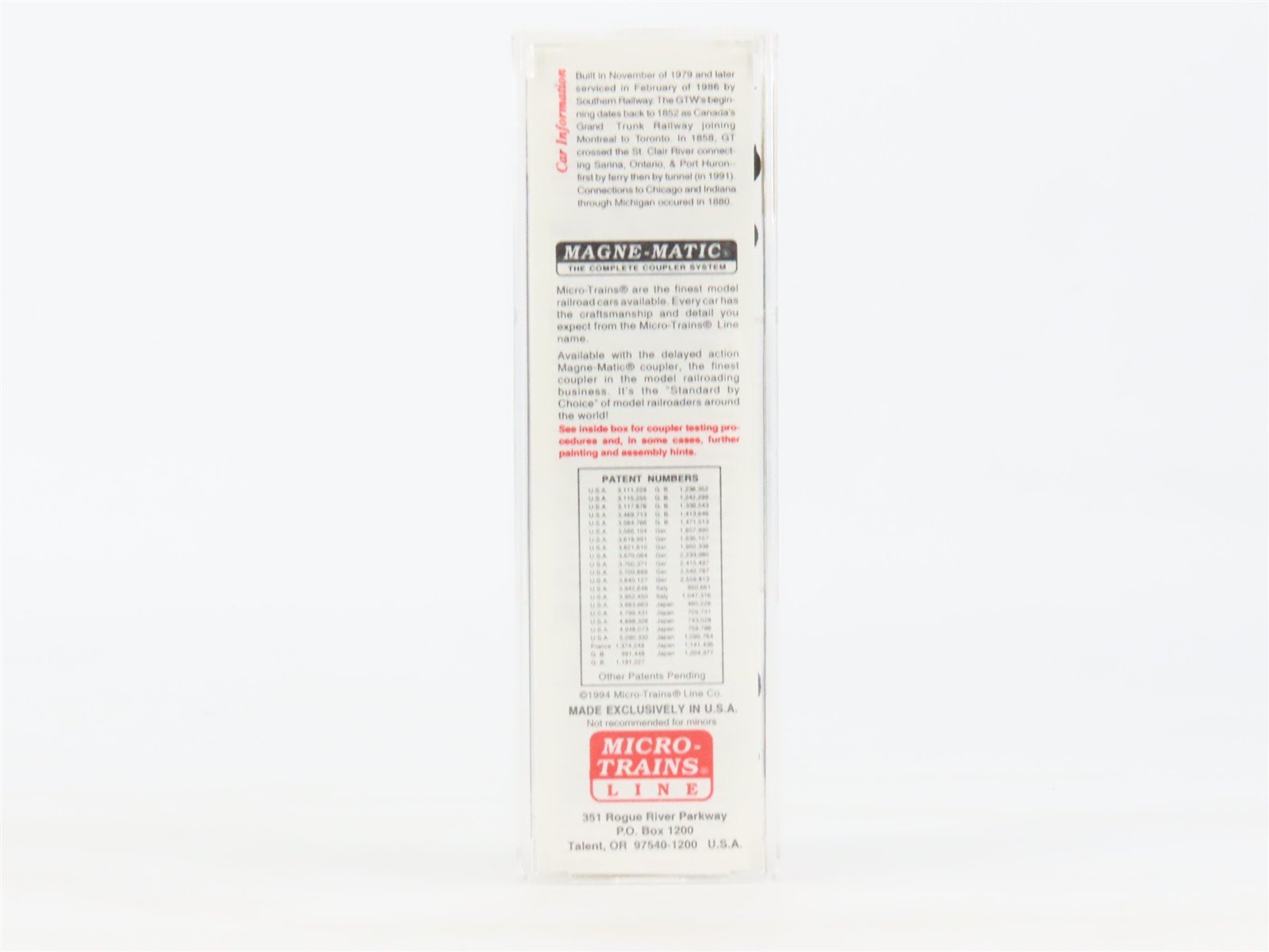 N Scale Micro-Trains MTL 27220 GTW Grand Trunk Western 50' Box Car #598093