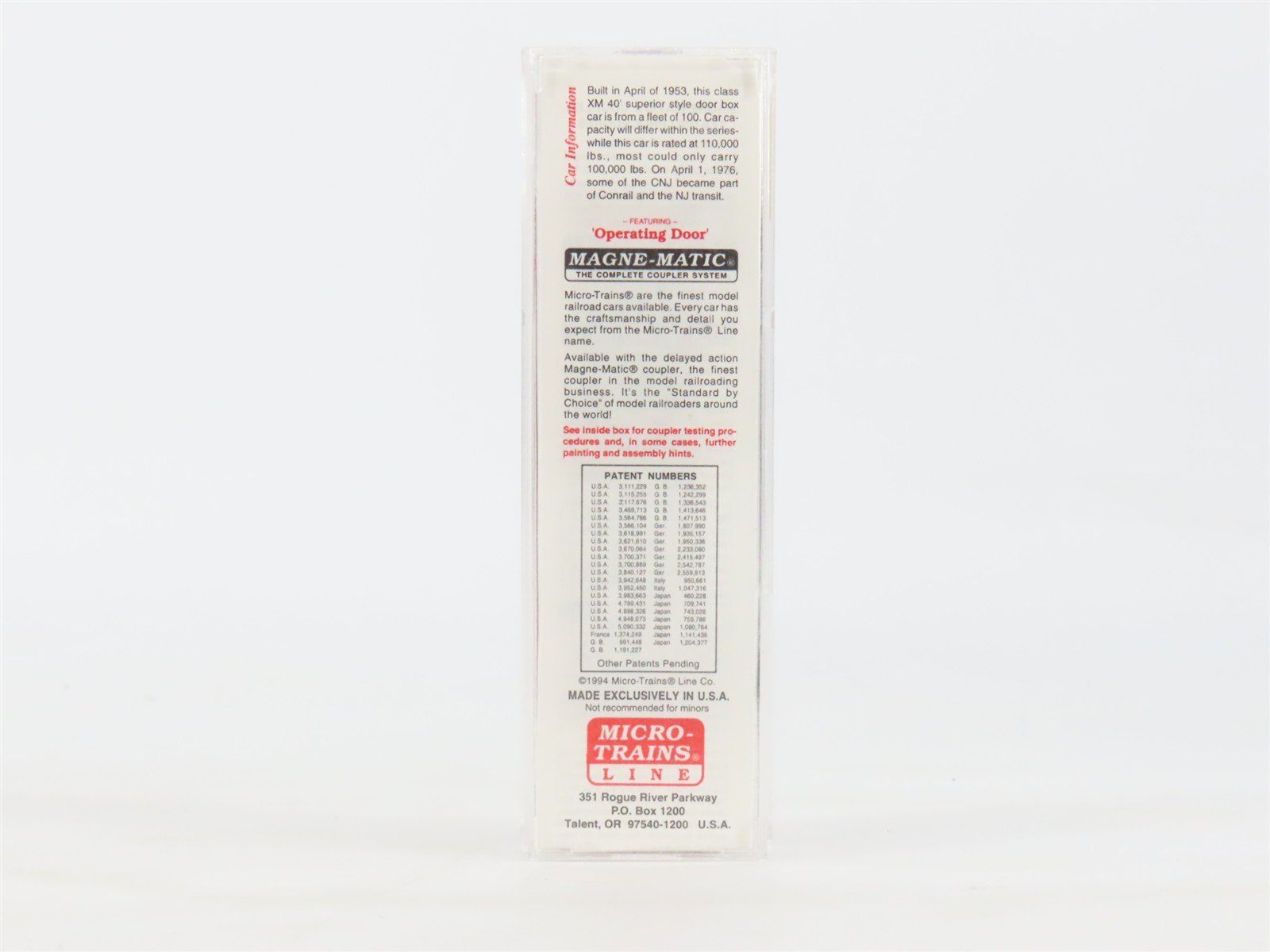 N Scale Micro-Trains MTL 20196 CNJ Jersey Central 40' Single Door Box Car #20505