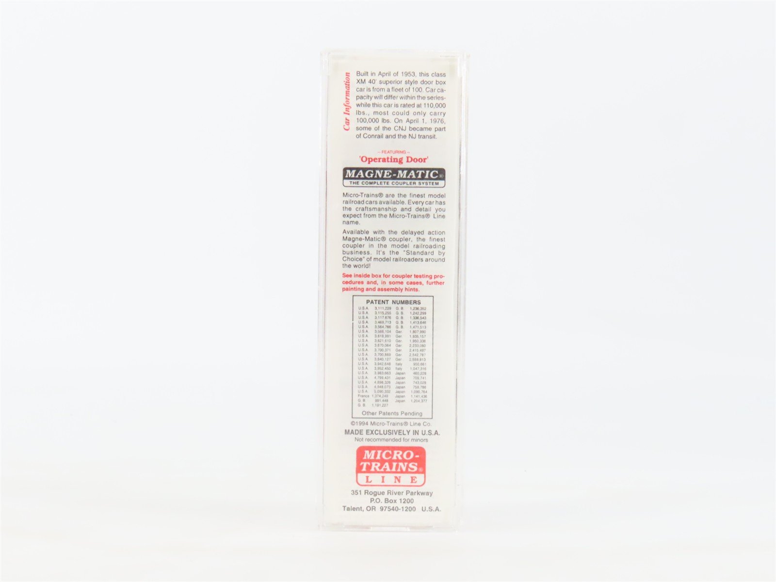 N Scale Micro-Trains MTL 20196 CNJ Jersey Central 40' Single Door Box Car #20505