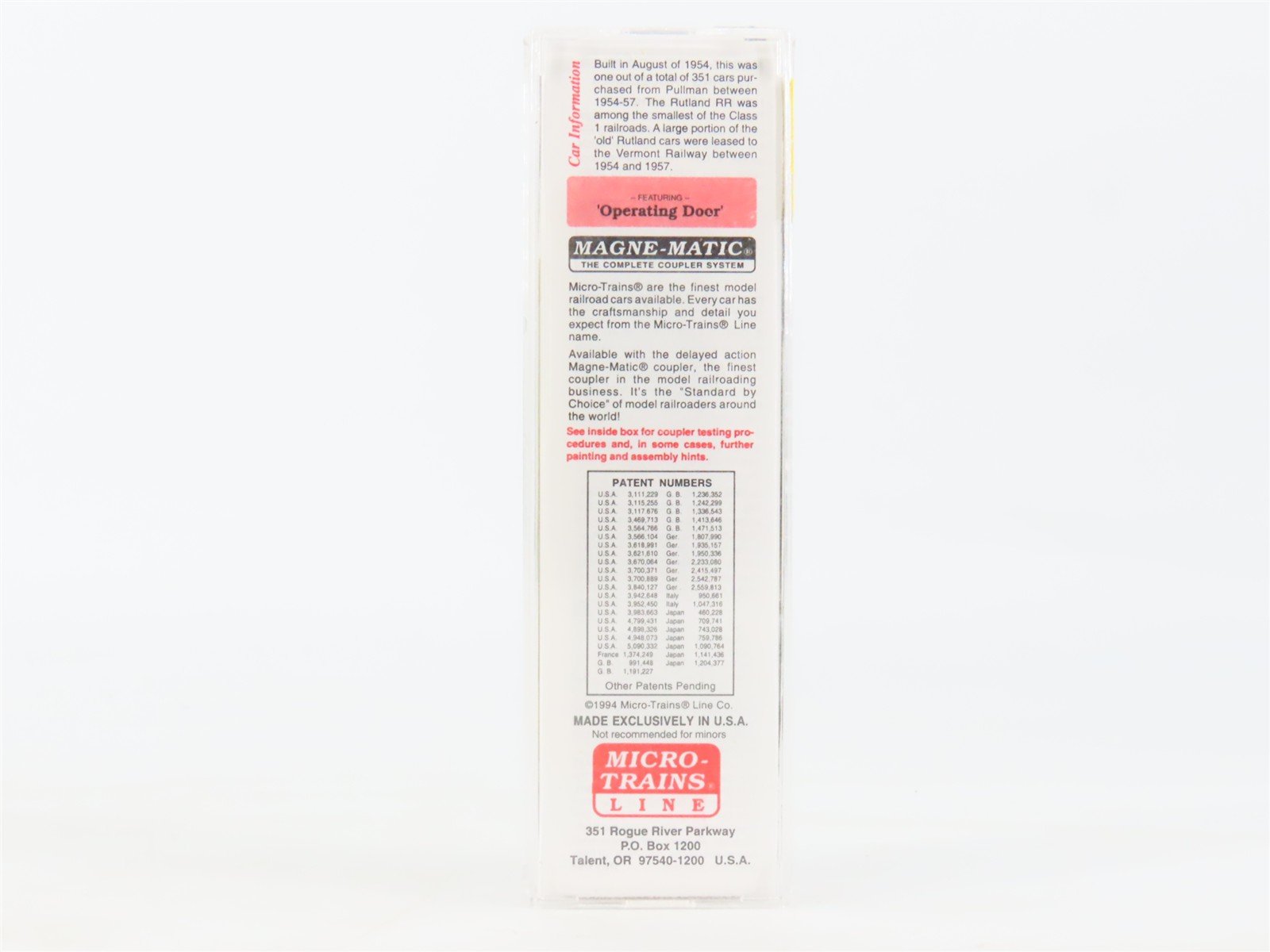 N Scale Micro-Trains MTL 20146 RUT Rutland Green Mt. Gateway 40' Box Car #103