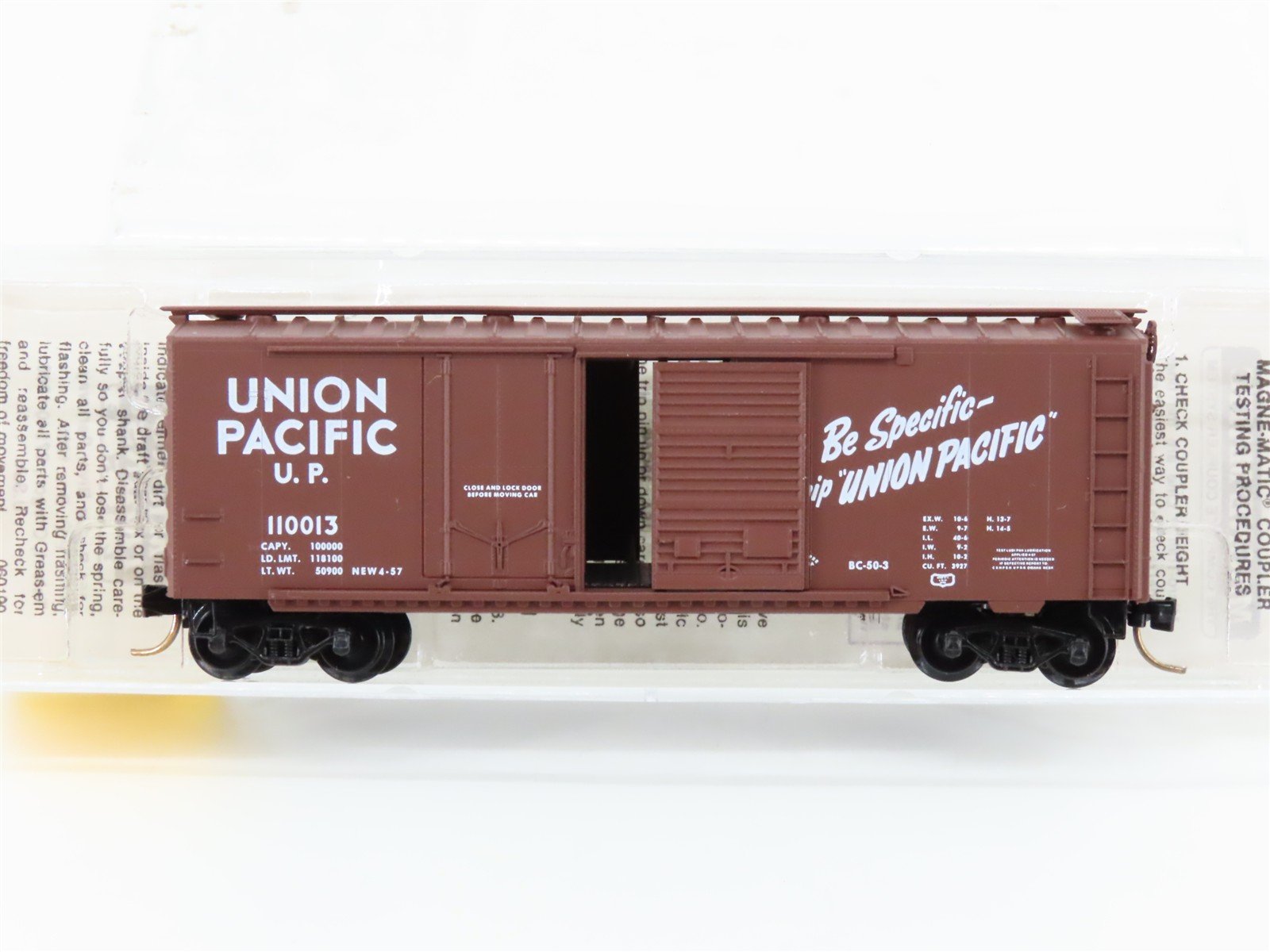 N Scale Micro-Trains MTL 22030 UP Union Pacific "Be Specific" 40' Boxcar #110013