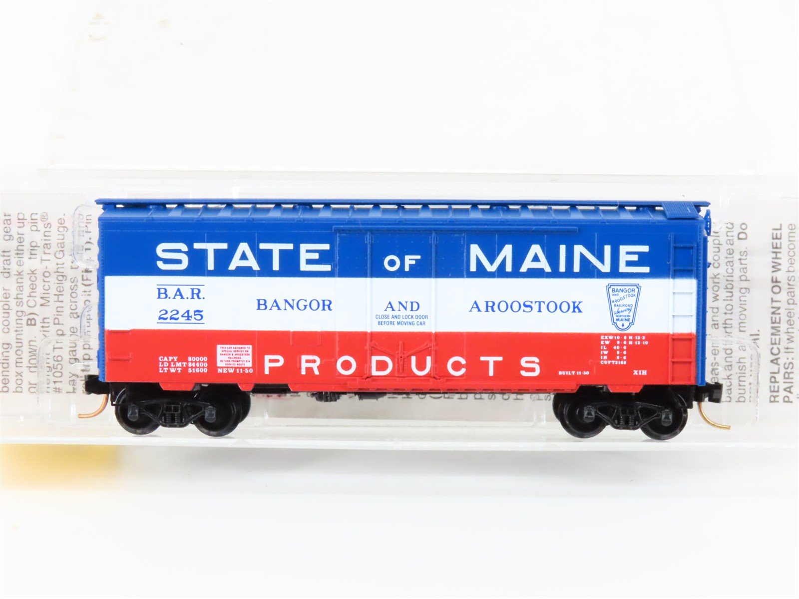 N Scale Micro-Trains MTL 21020 BAR State Of Maine 40' Plug Door Box Car #2245