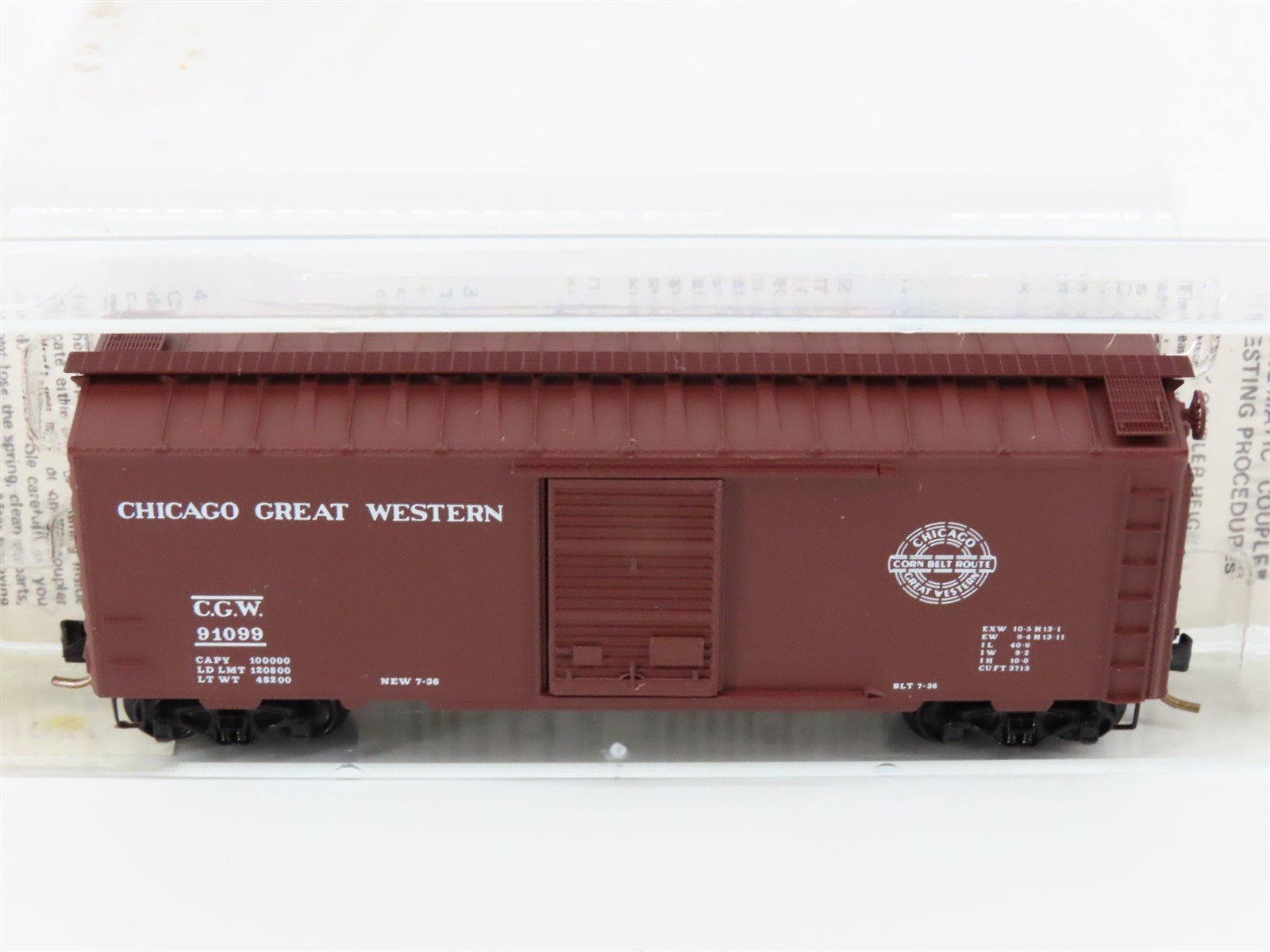 N Scale Kadee Micro-Trains MTL 20950 CGW Corn Belt Route 40' Box Car #91099