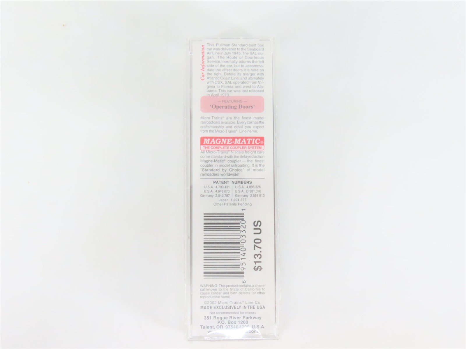 N Scale Micro-Trains MTL 23050 SAL Route Of Courteous Service 40' Box Car #22297