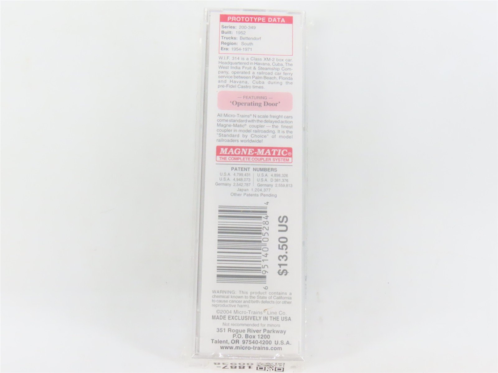 N Scale Micro-Trains MTL 20370 WIF West India Fruit & Steamship 40' Box Car #314