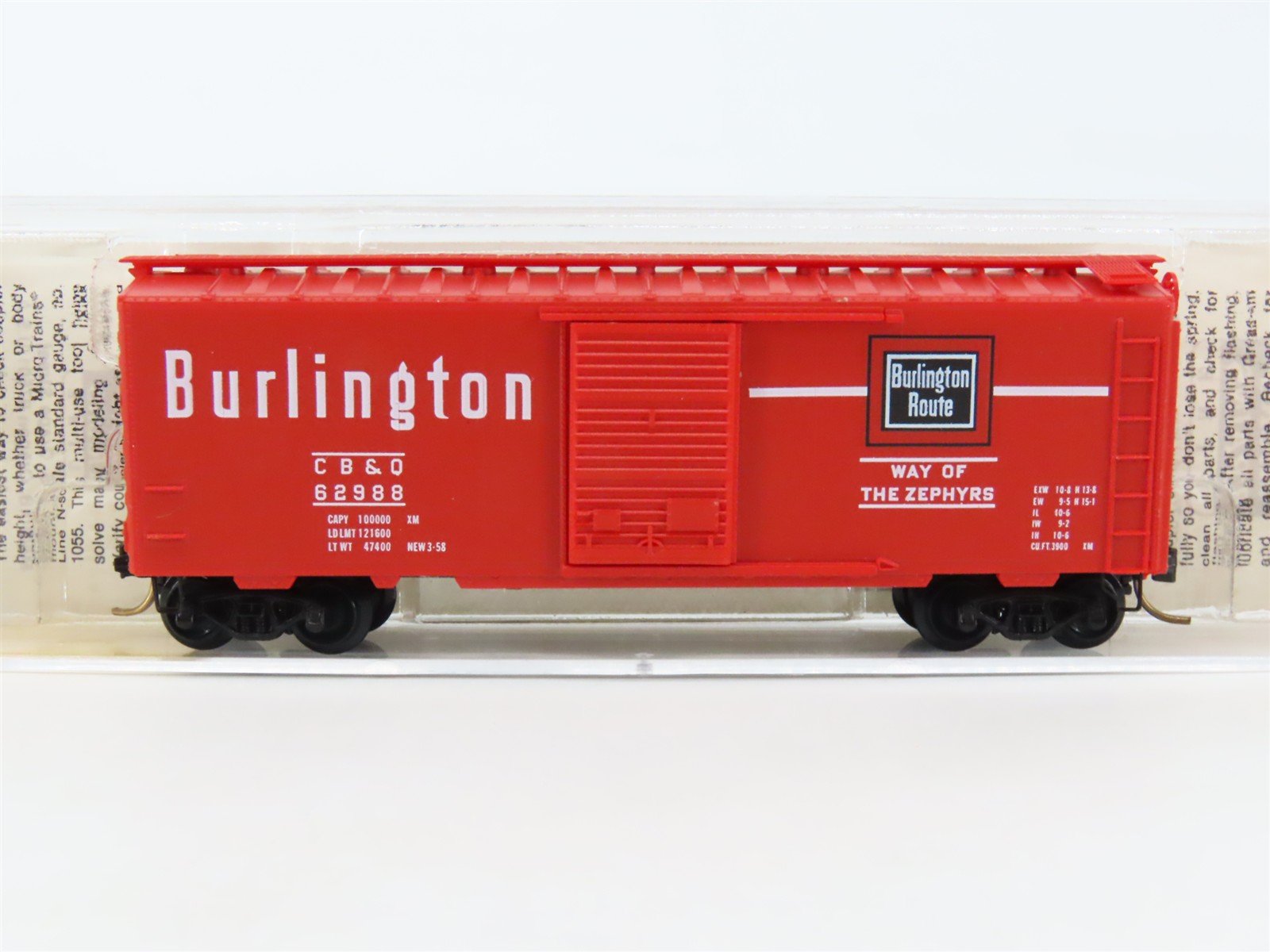 N Scale Micro-Trains MTL 20170 CB&W Burlington Route 40' Box Car #62988