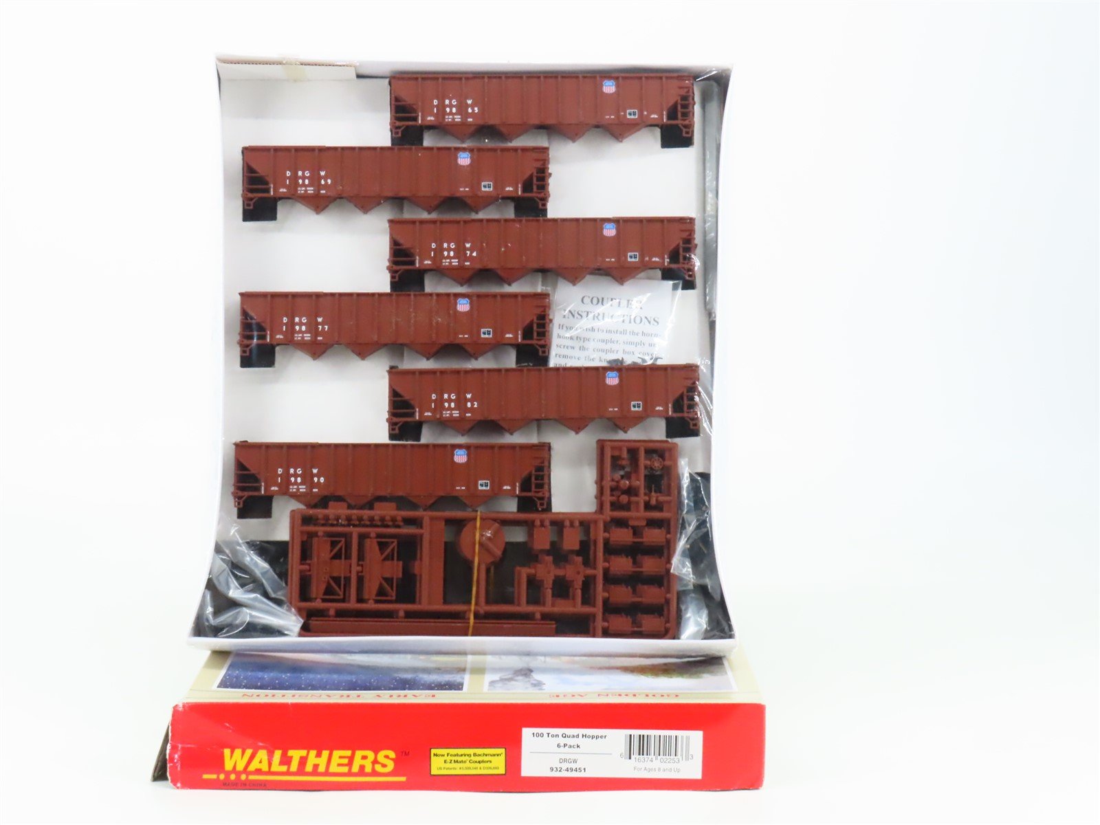 HO Walthers Kit 932-49451 D&RGW / UP Rio Grande 4-Bay 100-Ton Hoppers 6-Pack