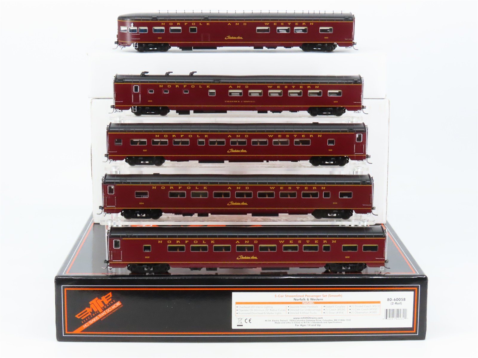 HO Scale MTH 80-60058 N&W "Powhatan Arrow" Streamlined Passenger 5-Car Set