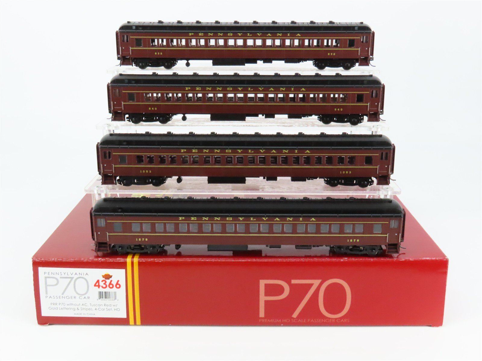 HO Broadway Limited BLI 4366 PRR "Tuscan Red" P70R Coach Passenger 4-Car Set