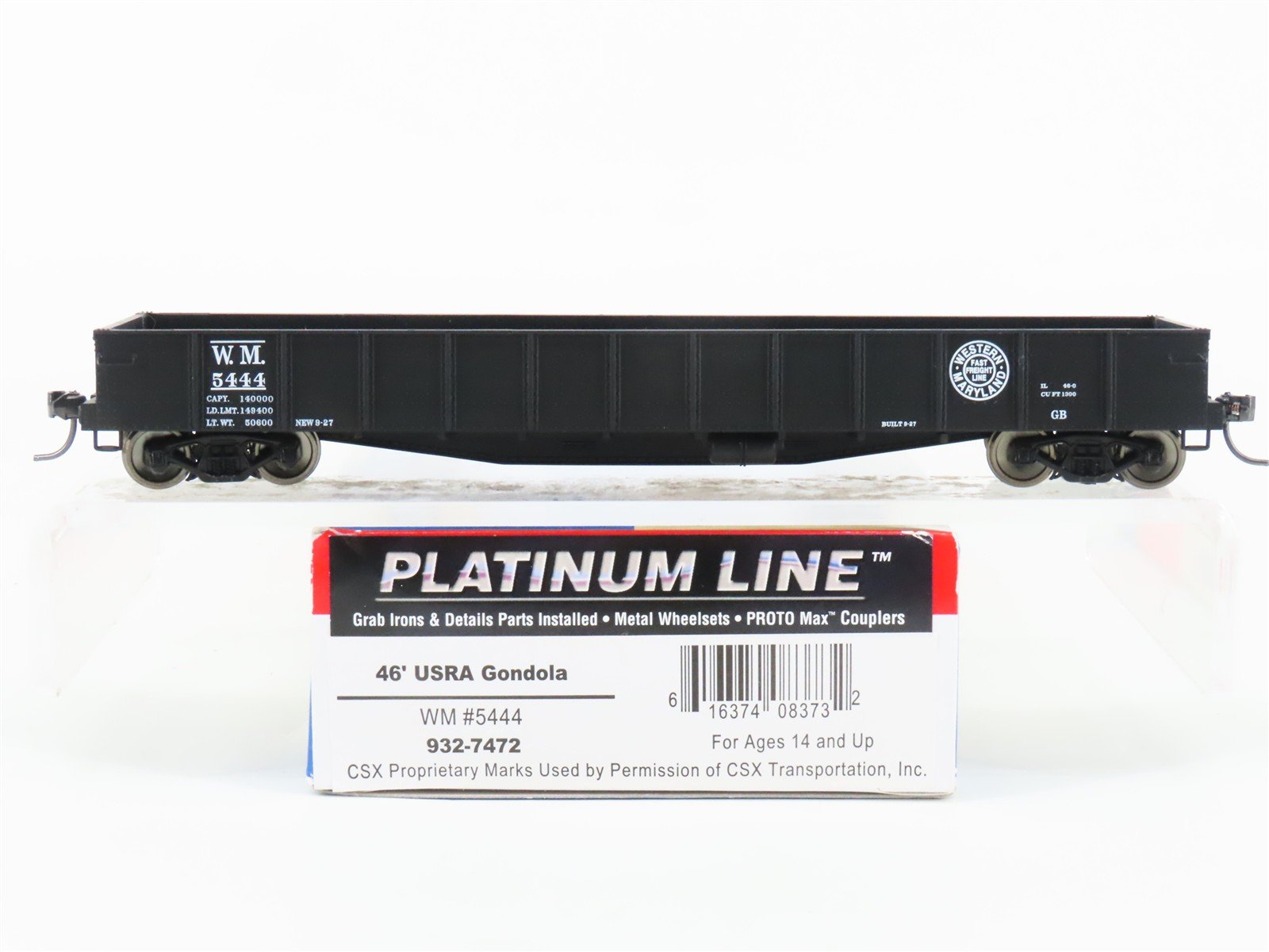 HO Scale Walthers Platinum 932-7472 WM Western Maryland 46' USRA Gondola #5444