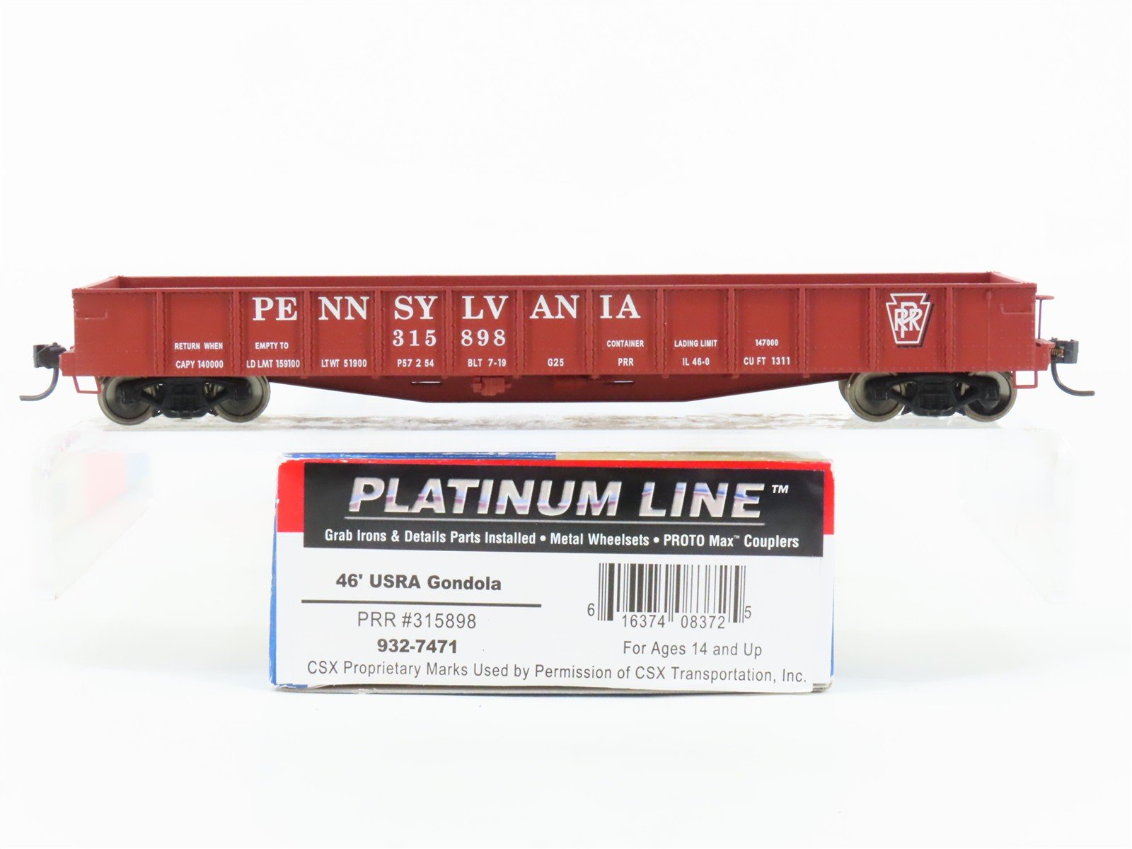 HO Scale Walthers Platinum 932-7471 PRR Pennsylvania 46' USRA Gondola #315898