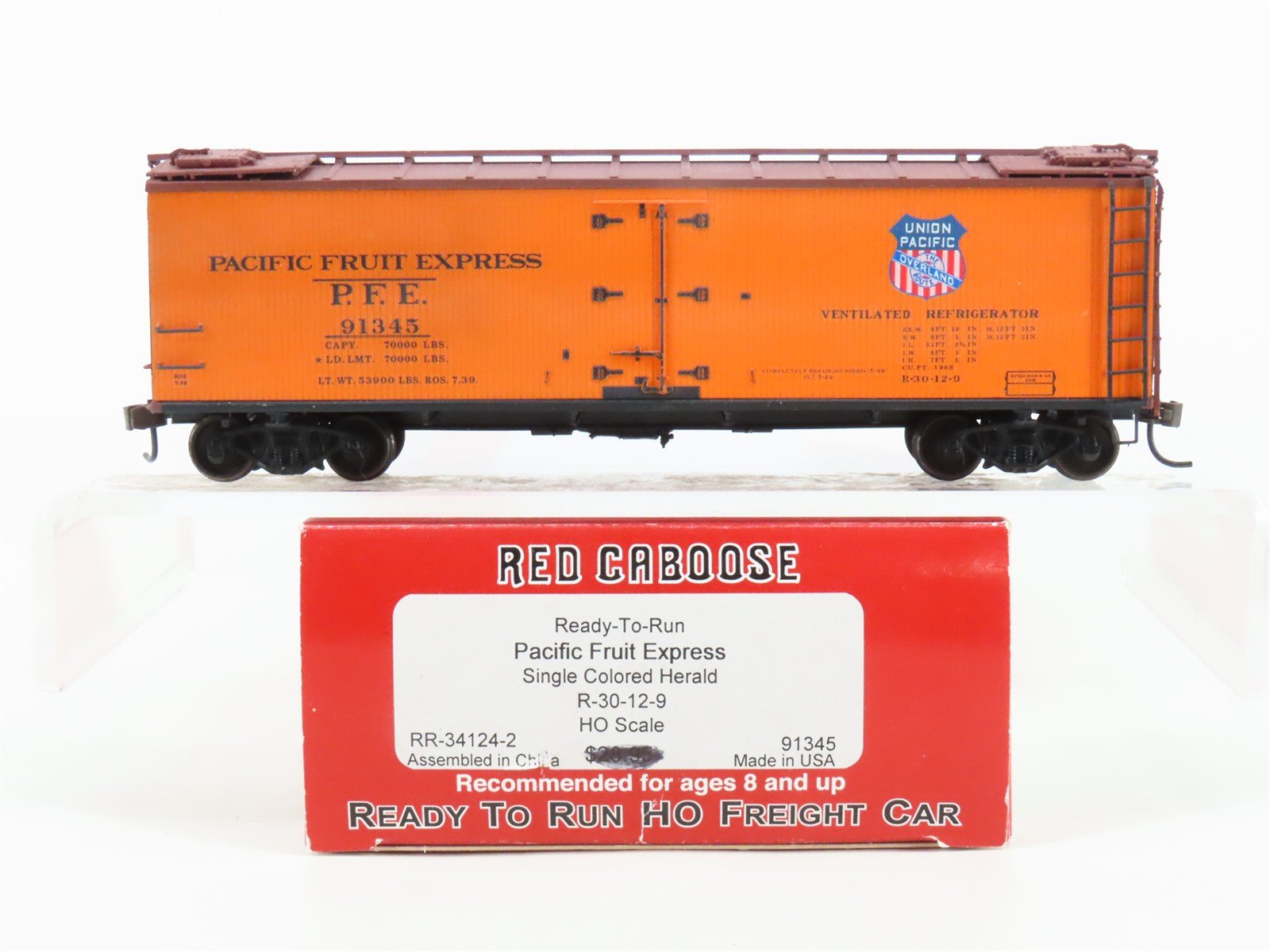 HO Red Caboose RR-34124-2 PFE Union Pacific R-30-12-9 Reefer #91345 Weathered