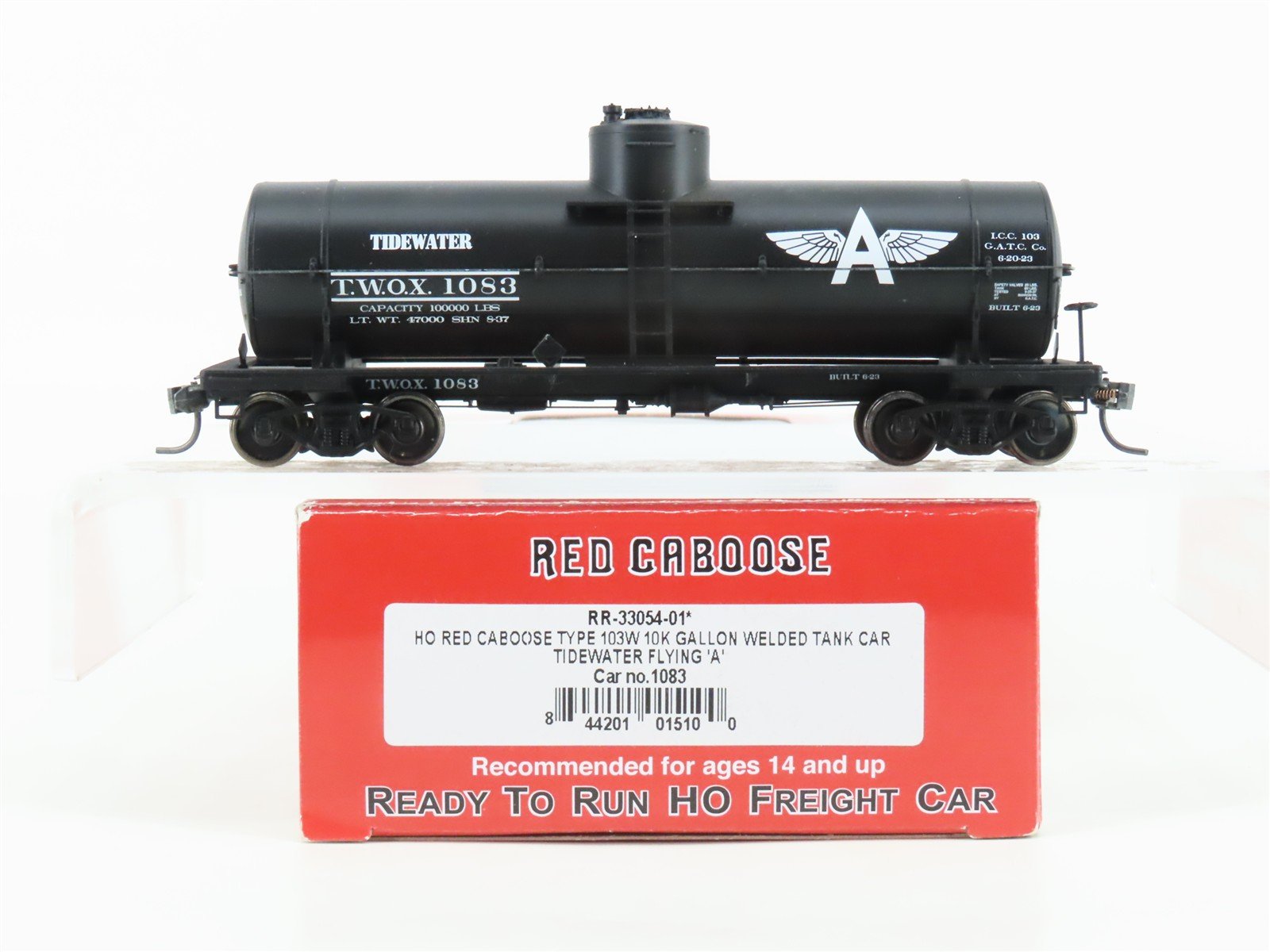 HO Scale Red Caboose RR-33054-01 TWOX Tidewater Single Dome Tankcar #1083