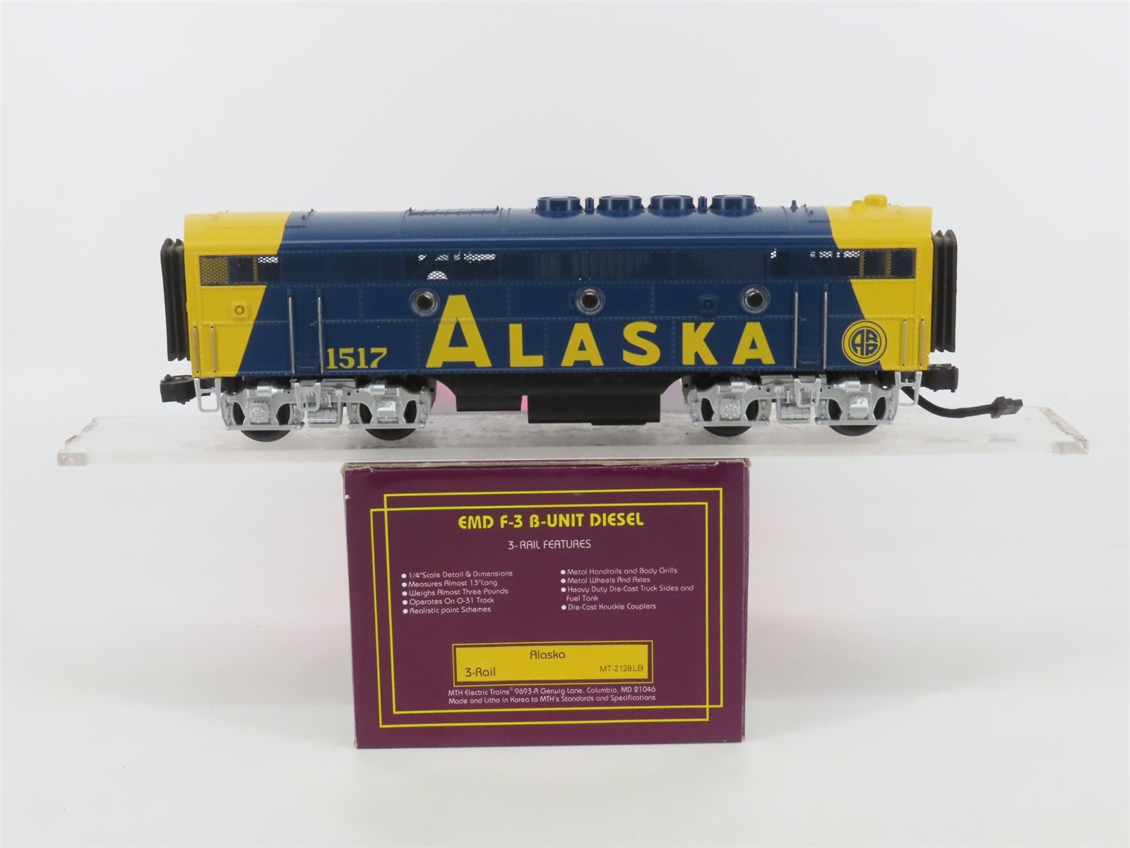 O Gauge 3-Rail MTH MT-2128LB ARR Alaska F3B Diesel Locomotive #1517 UNPOWERED