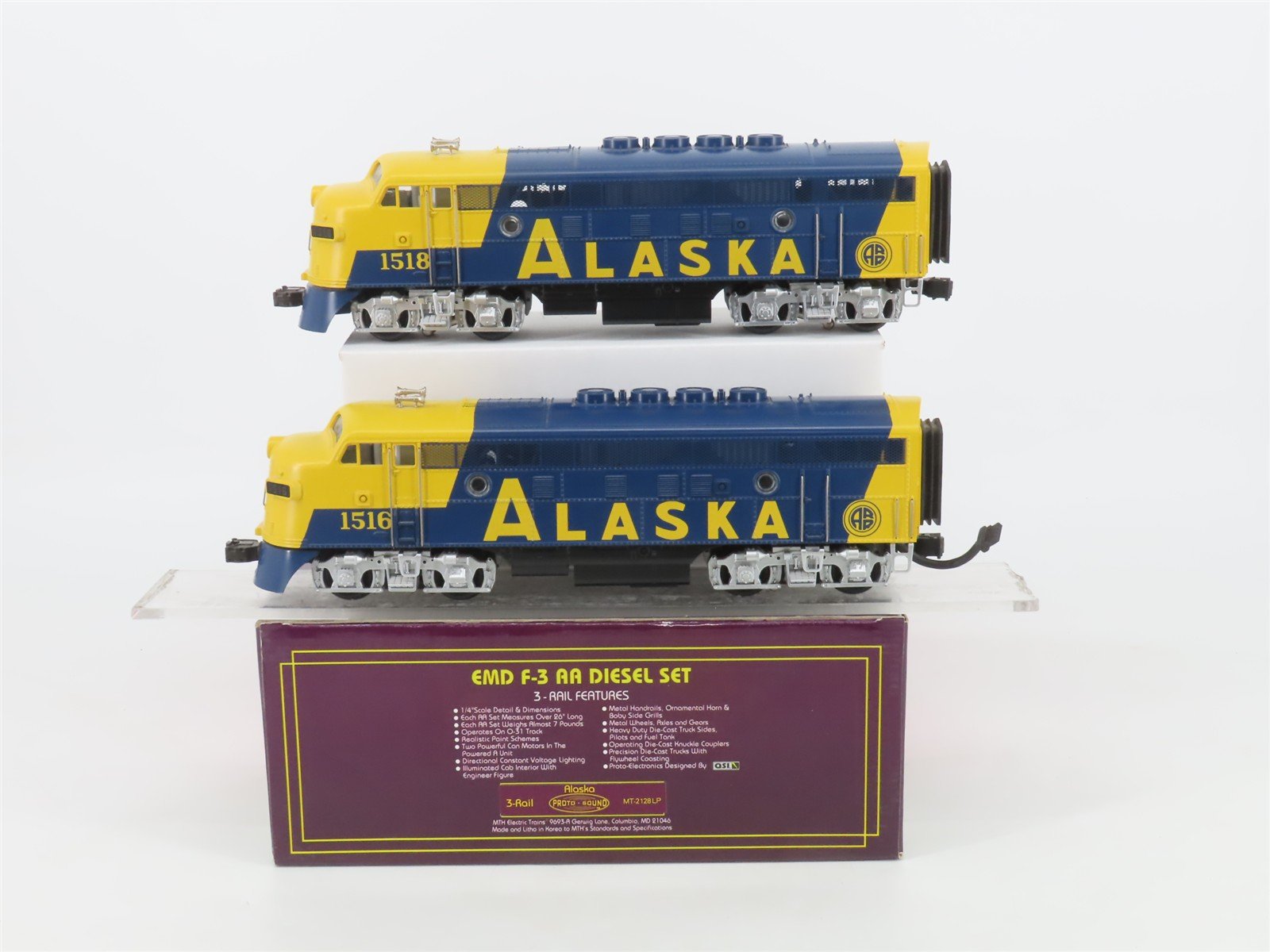 O Gauge 3-Rail MTH MT-2128LP ARR Alaska F3 A/A Diesel Locomotive Set