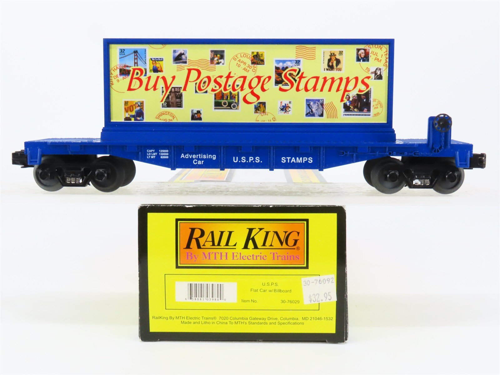 O27 Gauge 3-Rail MTH RailKing 30-76029 USPS Postage Stamps Flat Car w/ Billboard
