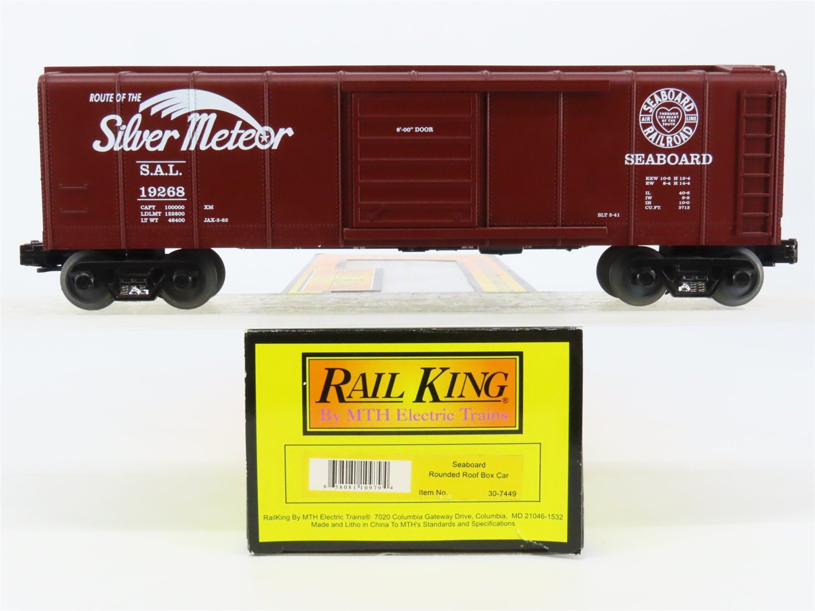 O27 3-Rail MTH RailKing 30-7449 SAL Silver Meteor 40' Round-Roof Box Car #19268