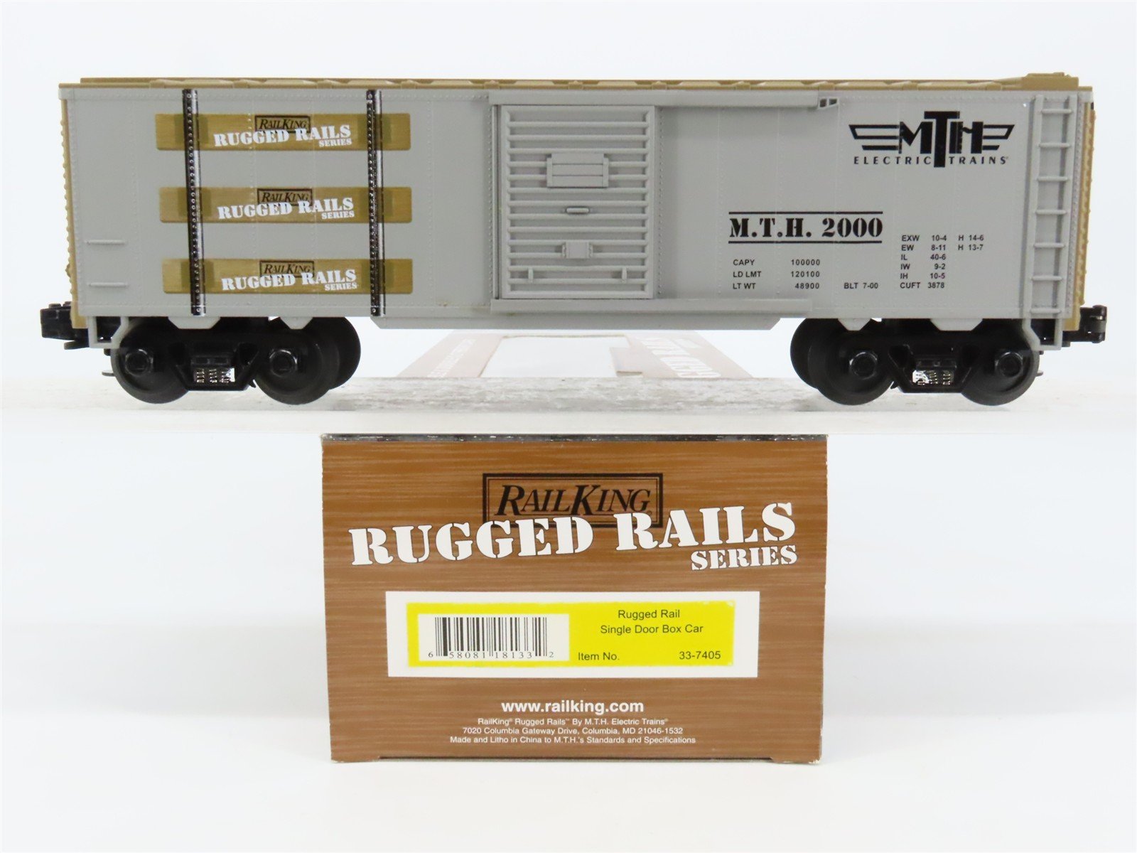 O27 Gauge 3-Rail MTH RailKing 33-7405 Rugged Rails 40' Single Door Box Car #2000