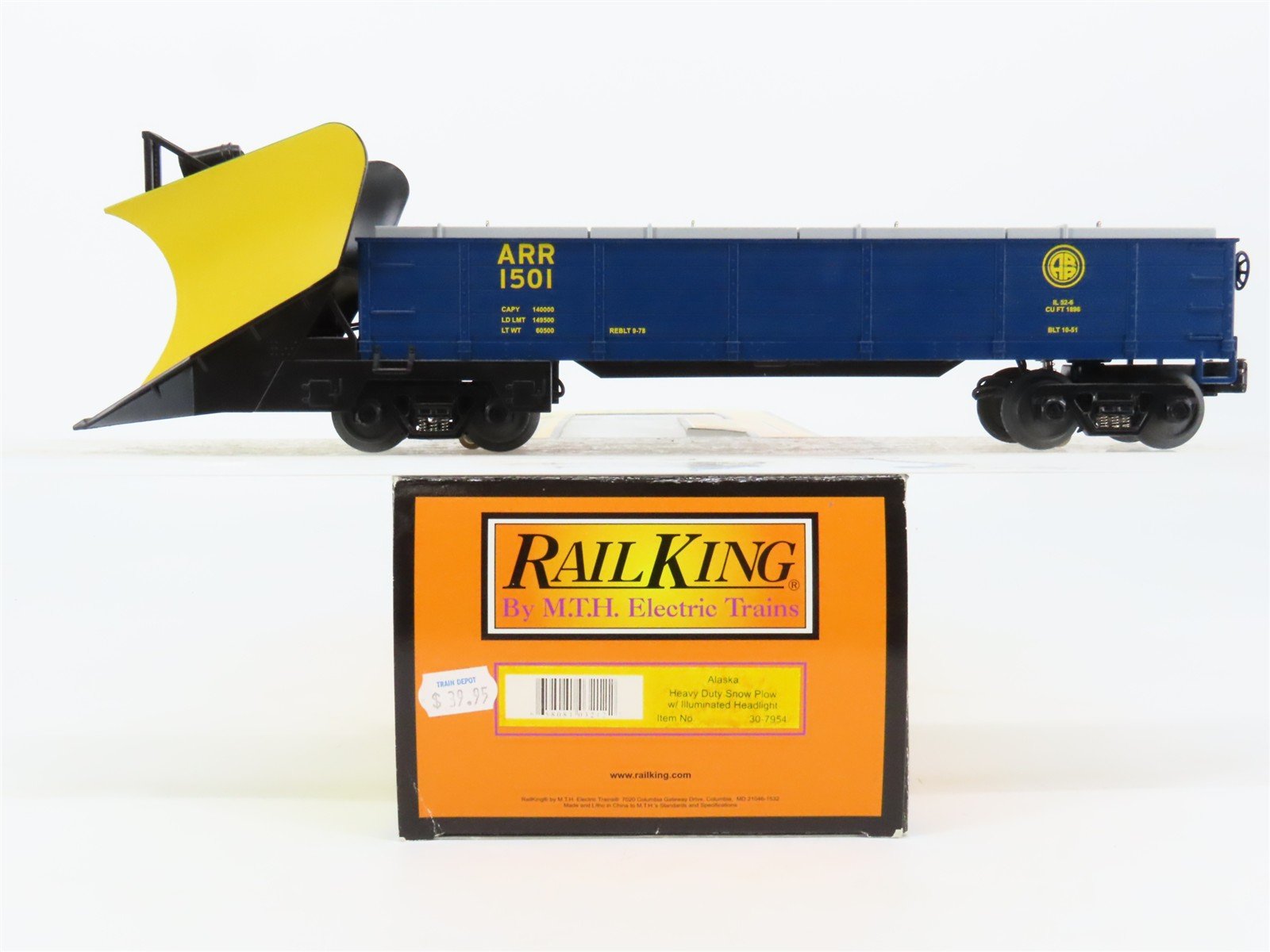 O27 Gauge 3-Rail MTH RailKing 30-7954 ARR Alaska Snow Plow #1501 w/ Headlight