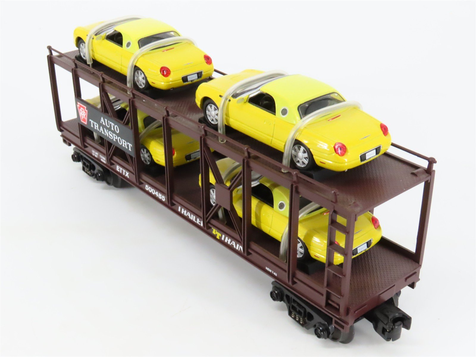 O27 Gauge 3-Rail MTH RailKing ETTX / PRR Auto Carrier #500485 w/ Ertl T-Birds