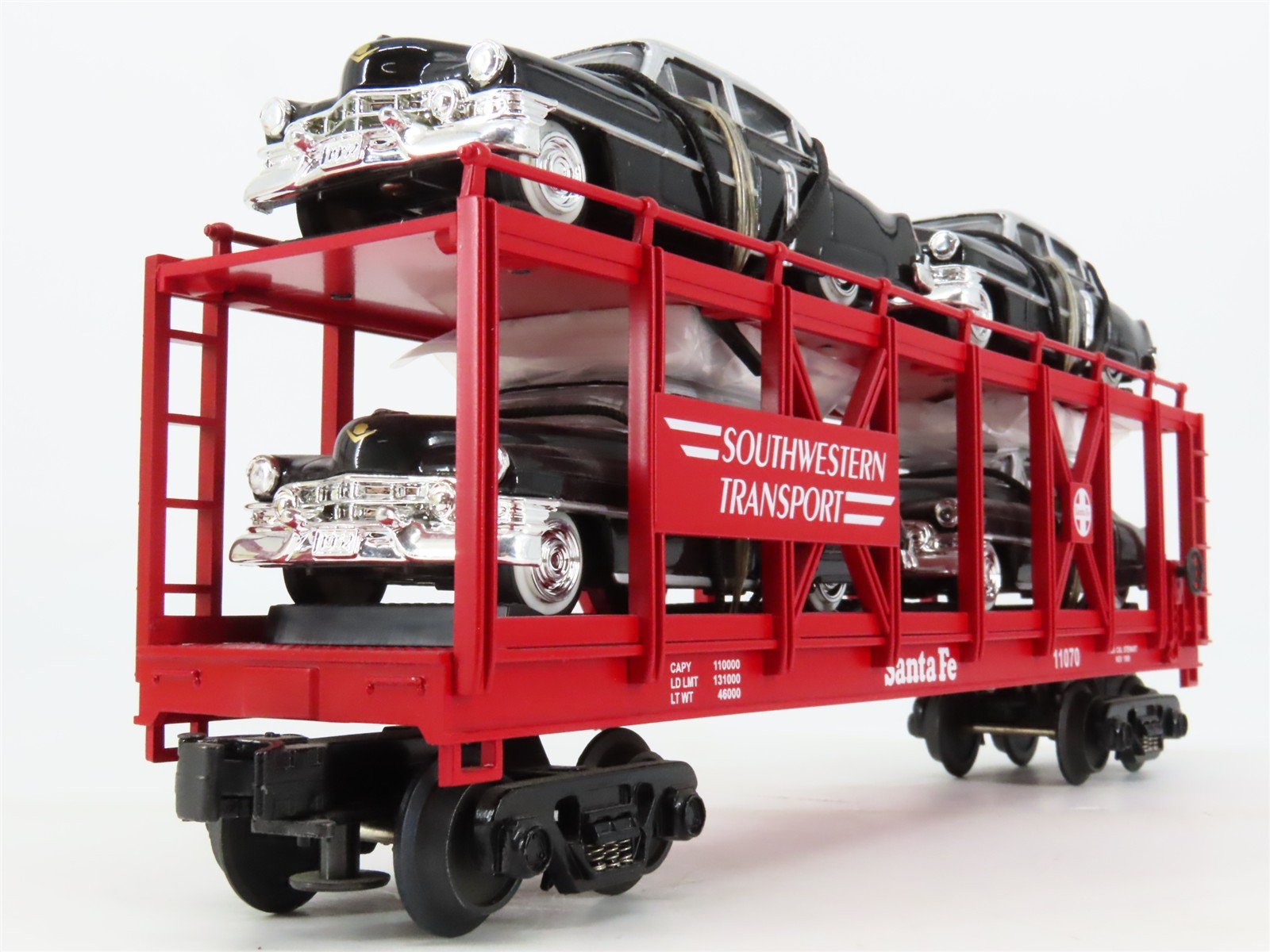 O27 3-Rail MTH RailKing 30-7659 ATSF Auto Carrier #11070 w/ Ertl '52 Cadillacs