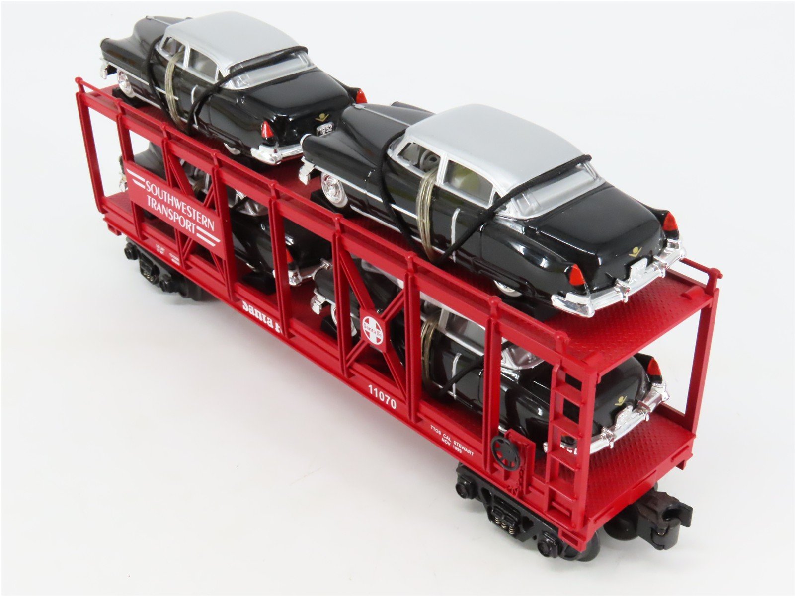 O27 3-Rail MTH RailKing 30-7659 ATSF Auto Carrier #11070 w/ Ertl '52 Cadillacs
