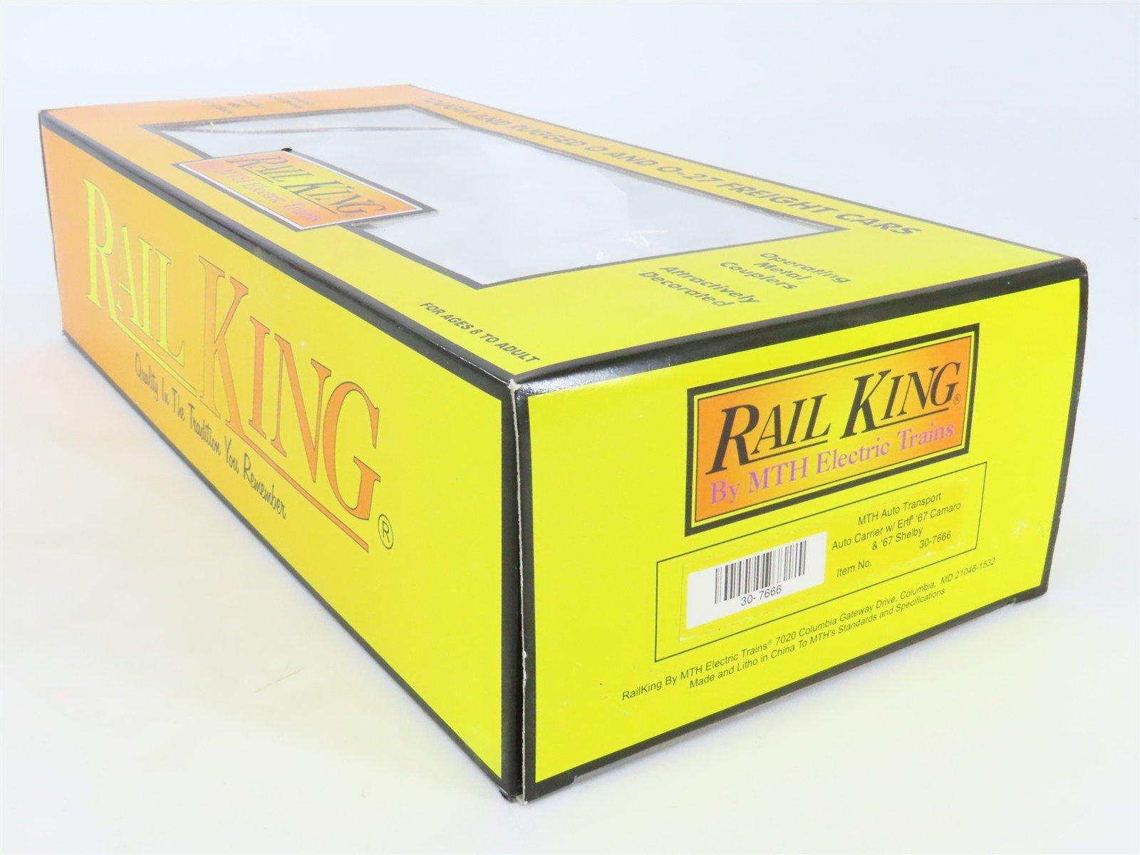 O27 3-Rail MTH RailKing 30-7666 Auto-Carrier #6767 w/ Ertl '67 Camero & Shelby