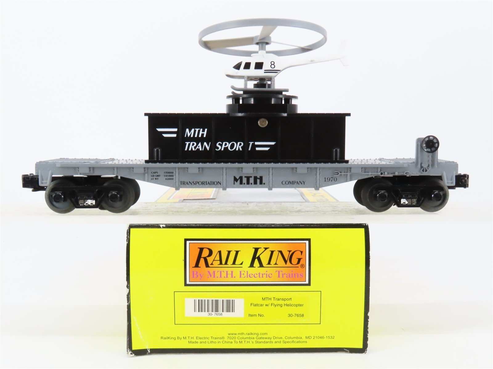 O27 Gauge 3-Rail MTH RailKing 30-7658 Operating Helicopter Launch Car #1970