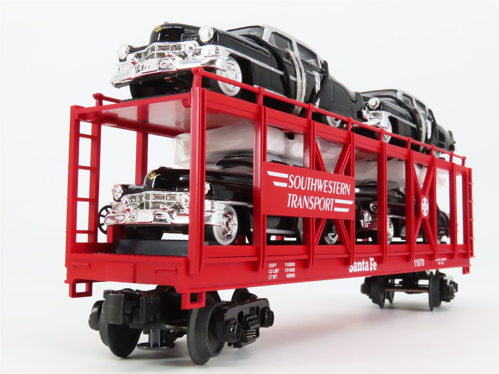 O27 3-Rail MTH RailKing 30-7659 ATSF Auto Carrier #11070 w/ Ertl '52 Cadillacs
