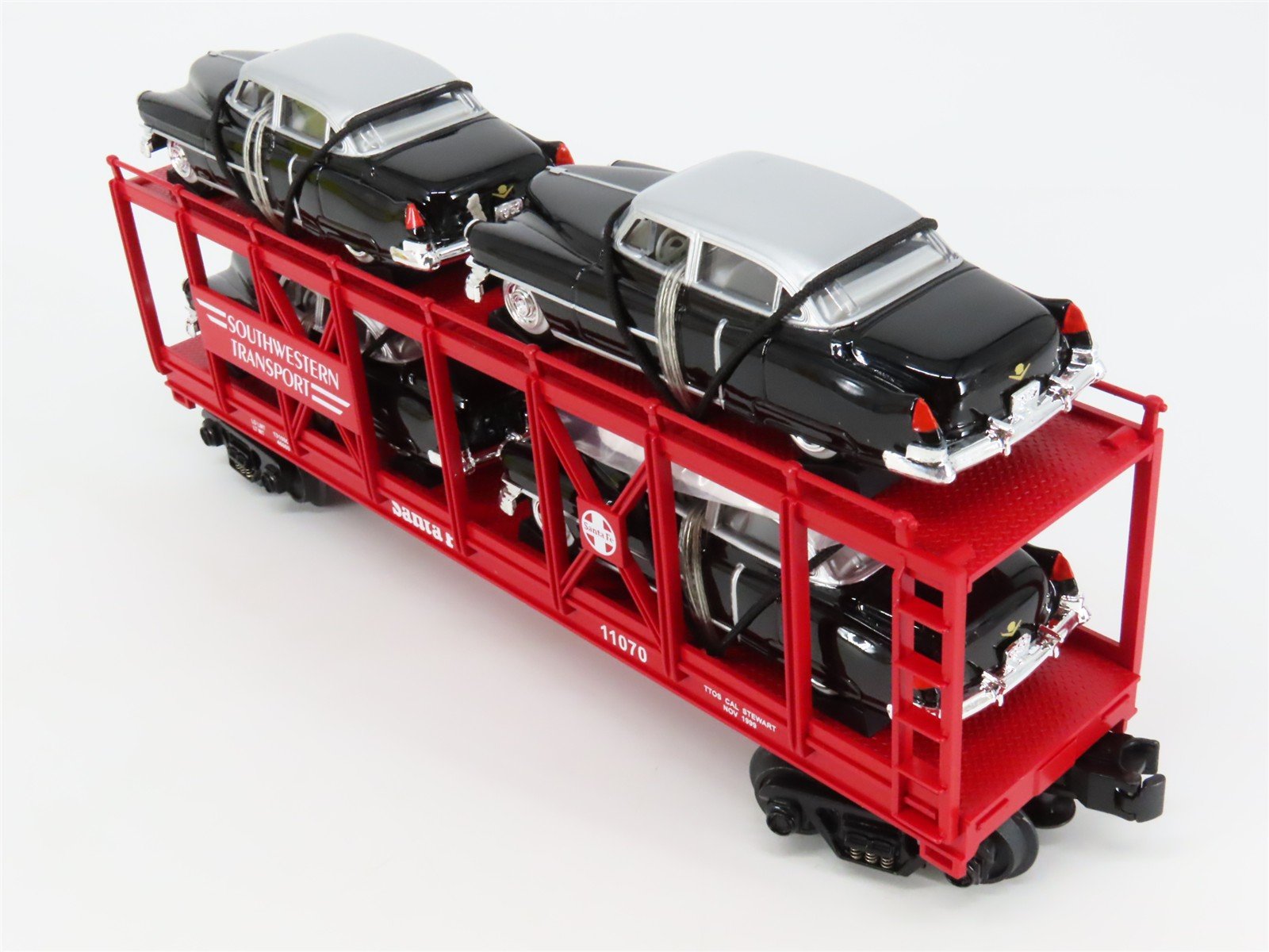 O27 3-Rail MTH RailKing 30-7659 ATSF Auto Carrier #11070 w/ Ertl '52 Cadillacs