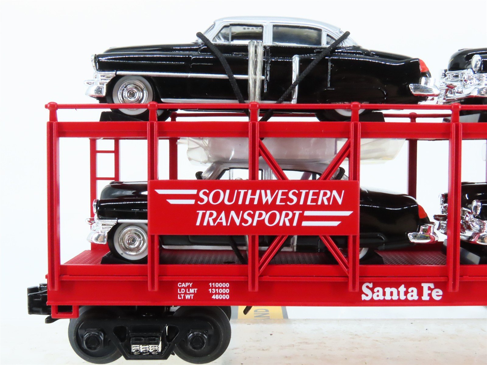 O27 3-Rail MTH RailKing 30-7659 ATSF Auto Carrier #11070 w/ Ertl '52 Cadillacs