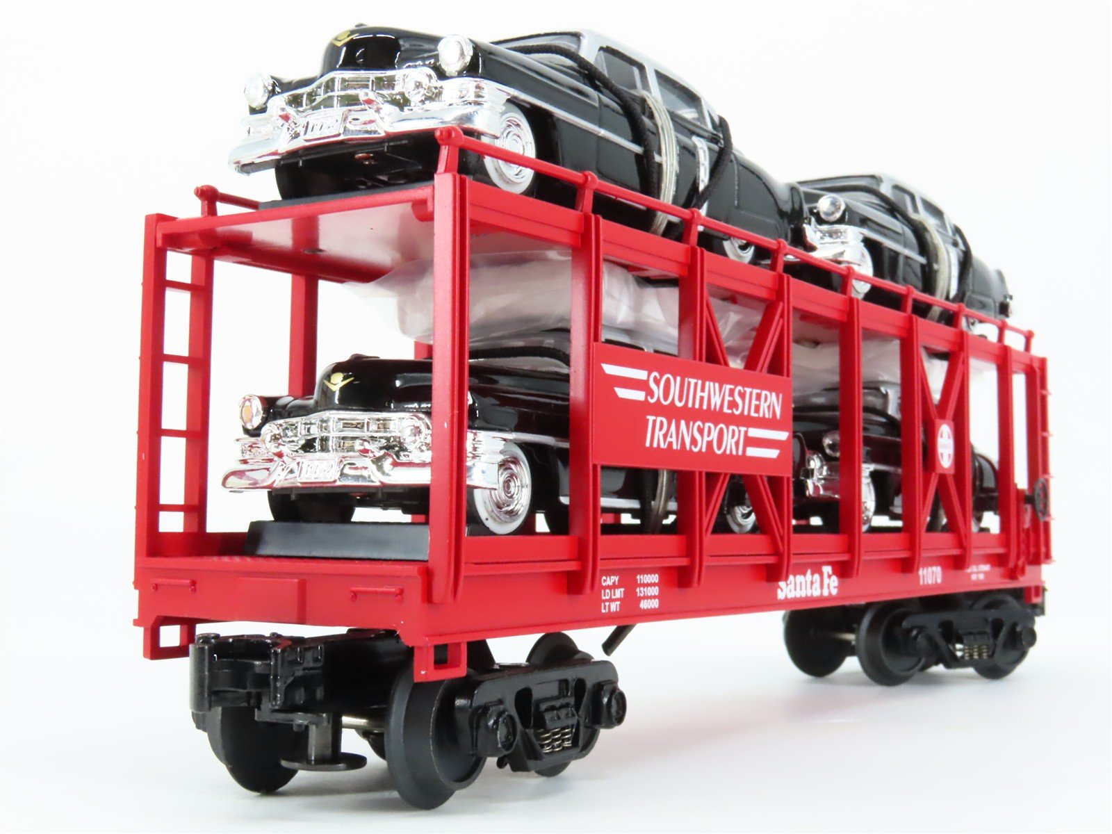 O27 3-Rail MTH RailKing 30-7659 ATSF Auto Carrier #11070 w/ Ertl '52 Cadillacs