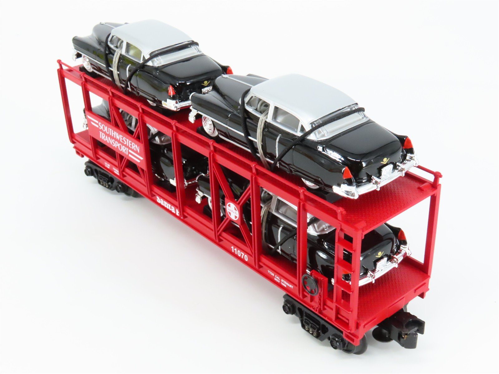 O27 3-Rail MTH RailKing 30-7659 ATSF Auto Carrier #11070 w/ Ertl '52 Cadillacs