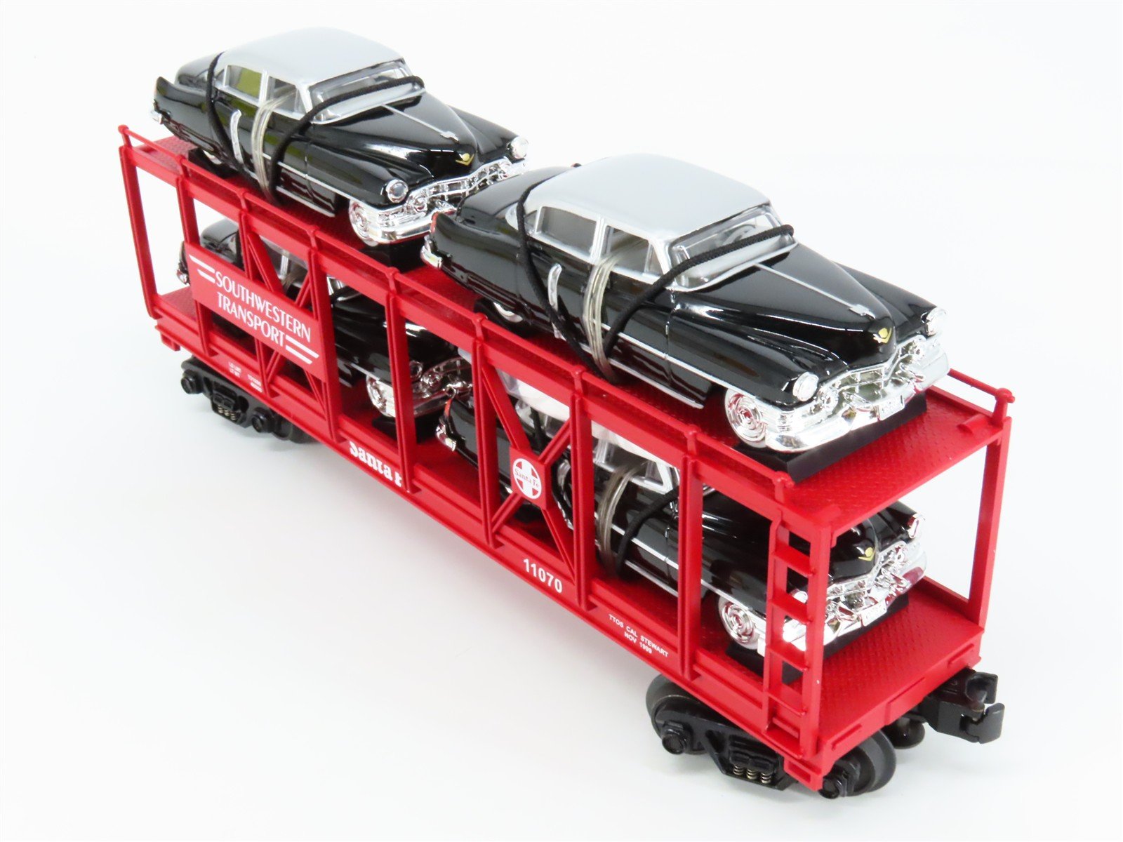 O27 3-Rail MTH RailKing 30-7659 ATSF Auto Carrier #11070 w/ Ertl '52 Cadillacs