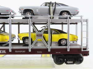O27 3-Rail MTH RailKing 30-7694 Auto Carrier #7070 w/ Ertl '70 Chevy Novas