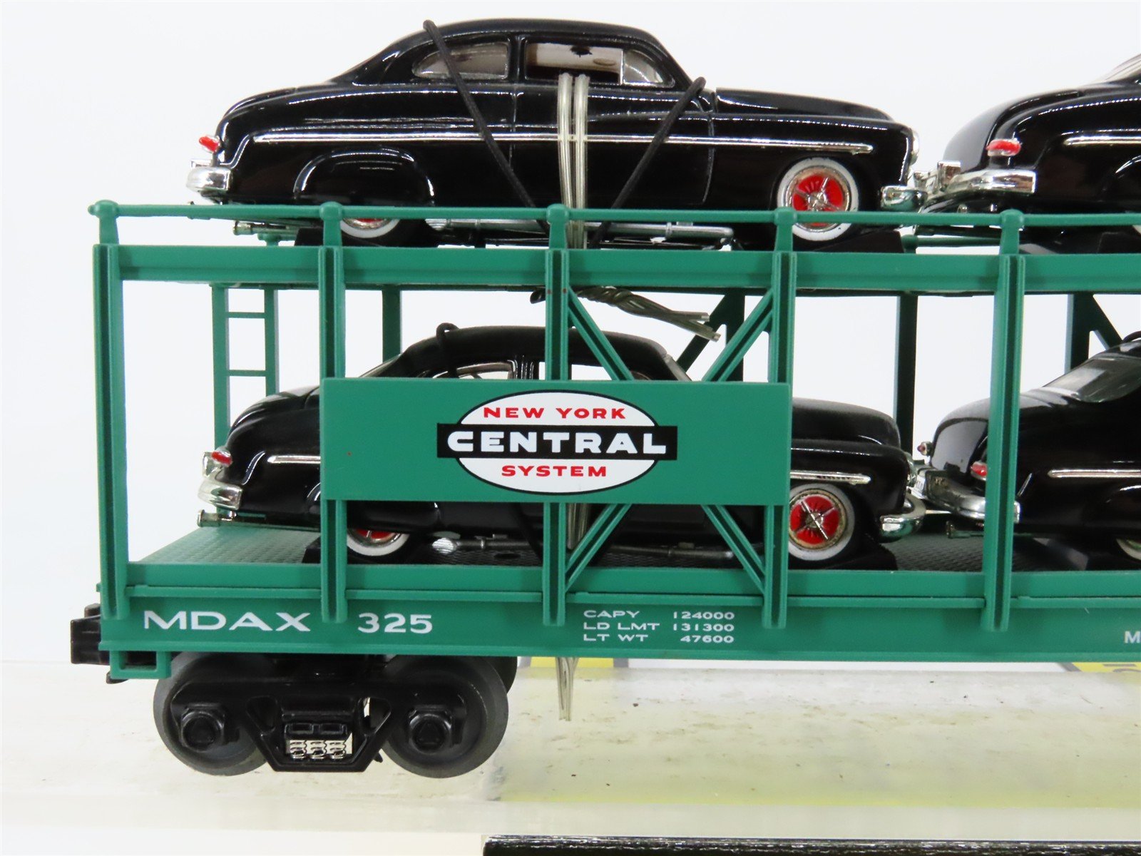 O27 3-Rail MTH RailKing 30-7682 MDAX NYC Auto Carrier #325 w/ Ertl '49 Mercurys